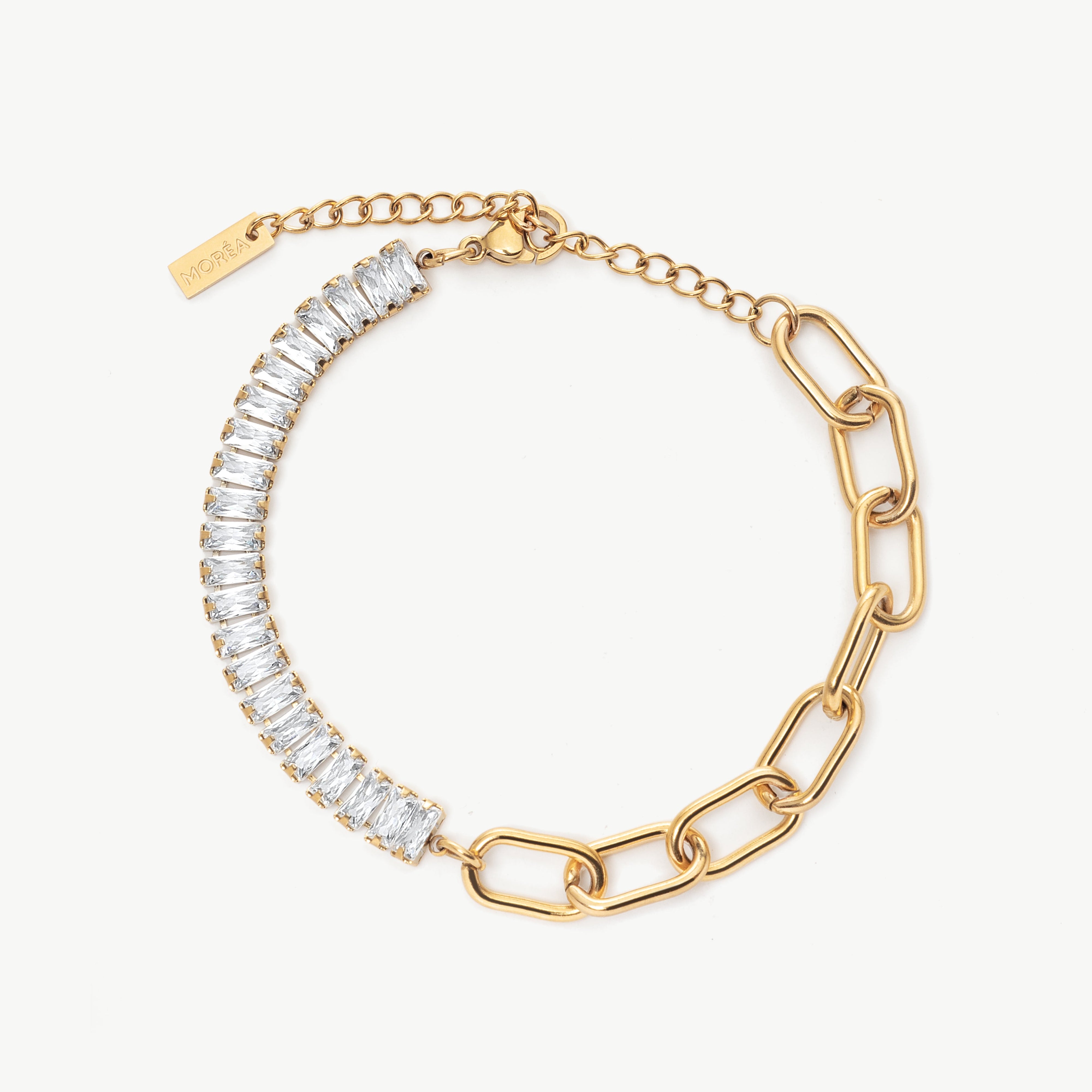 baguette tennis bracelet in gold with square cut tennis bracelet, gold baguette tennis bracelet with polished finish and cubic zirconia tennis bracelet