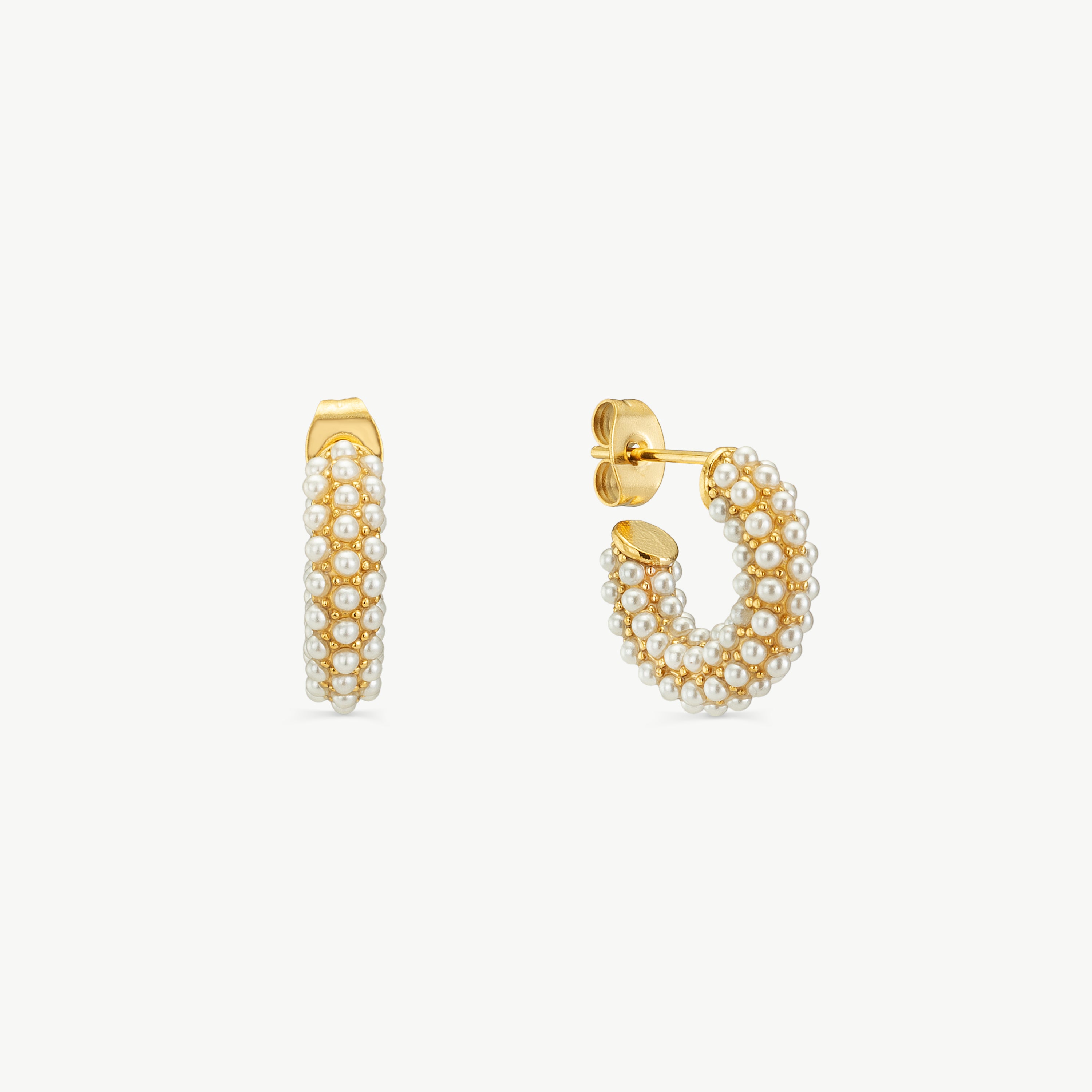 beaded pearl earrings gold pearl hoop earrings half hoop pearl earrings waterproof pearl hoop earrings mini pearl earrings