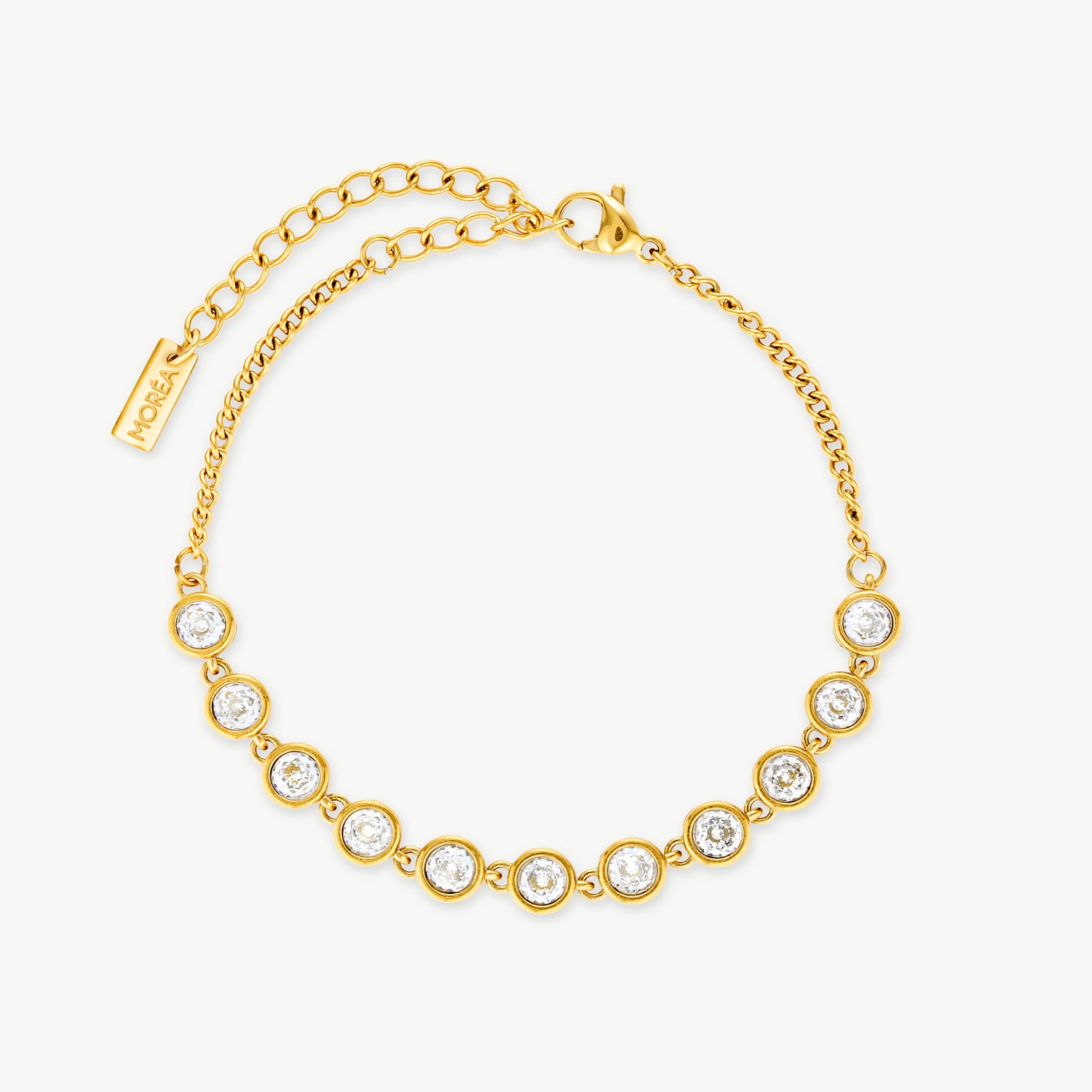 bezel tennis bracelet with round premium cubic zirconia in polished gold bezel settings