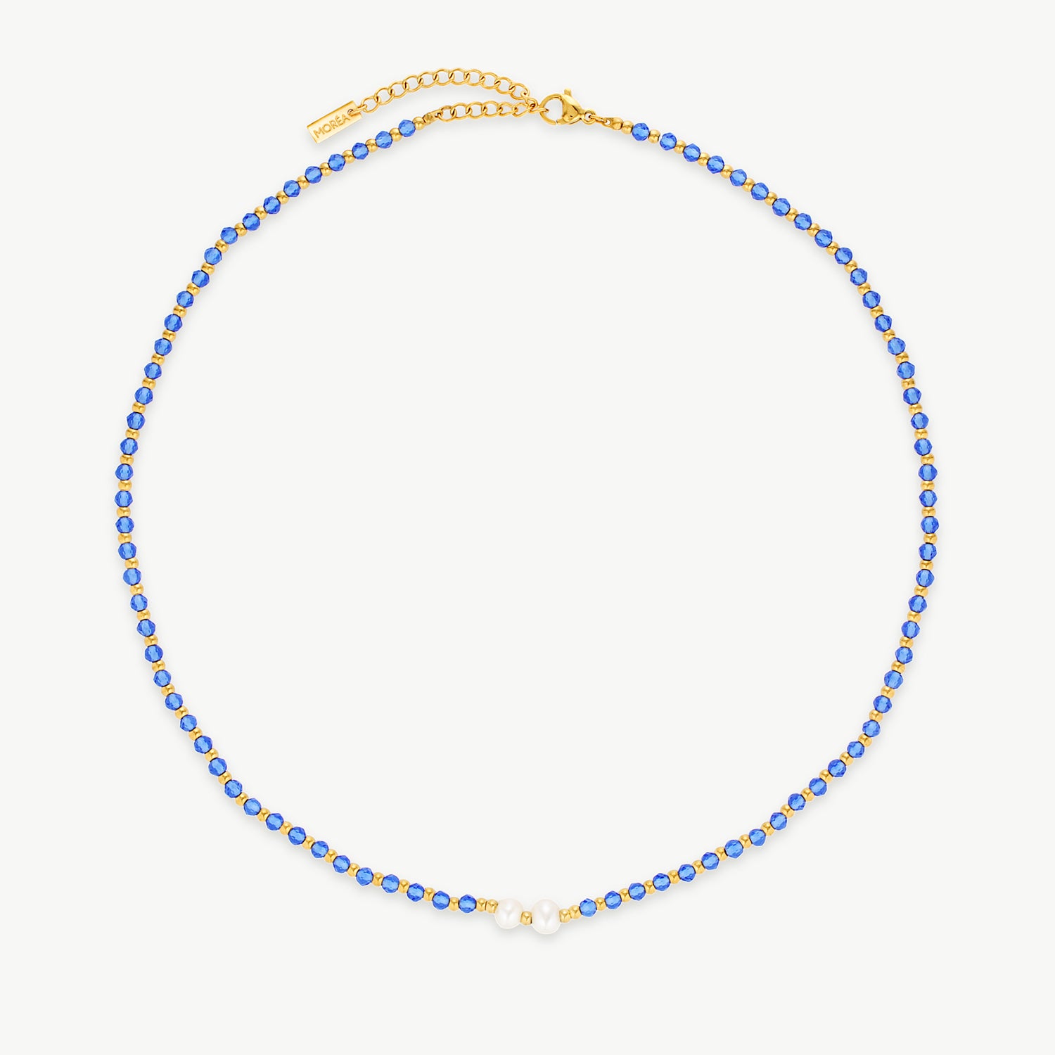 blue bead necklace with premium blue beads on a waterproof gold chain for elegant everyday wear