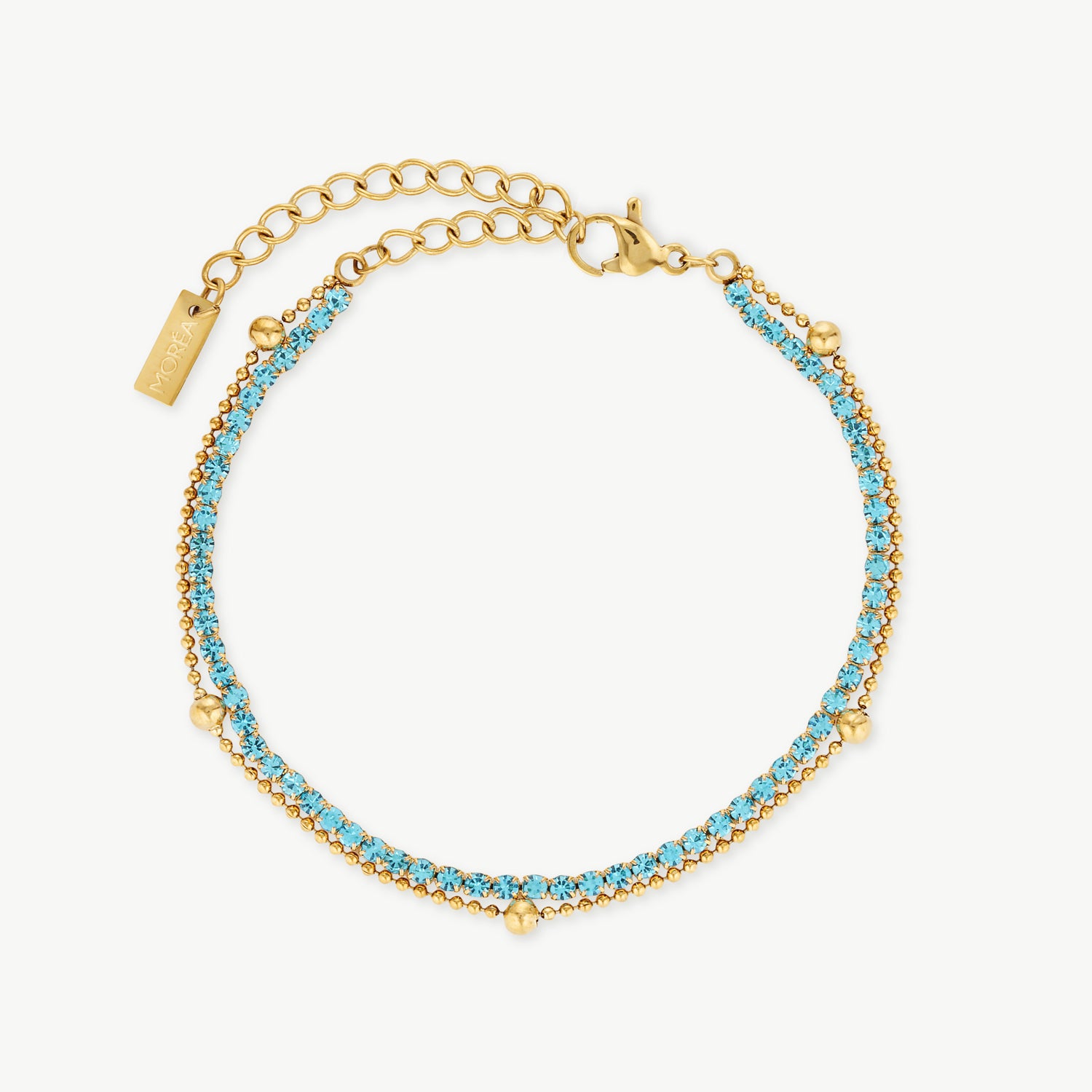 blue crystal bracelet with premium blue cubic zirconia on a delicate gold chain