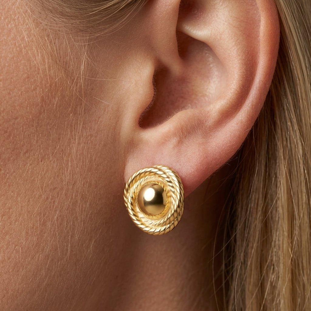 button earrings gold vintage inspired gold button earrings with braided rope texture statement earrings retro jewelry women's gold stud earrings