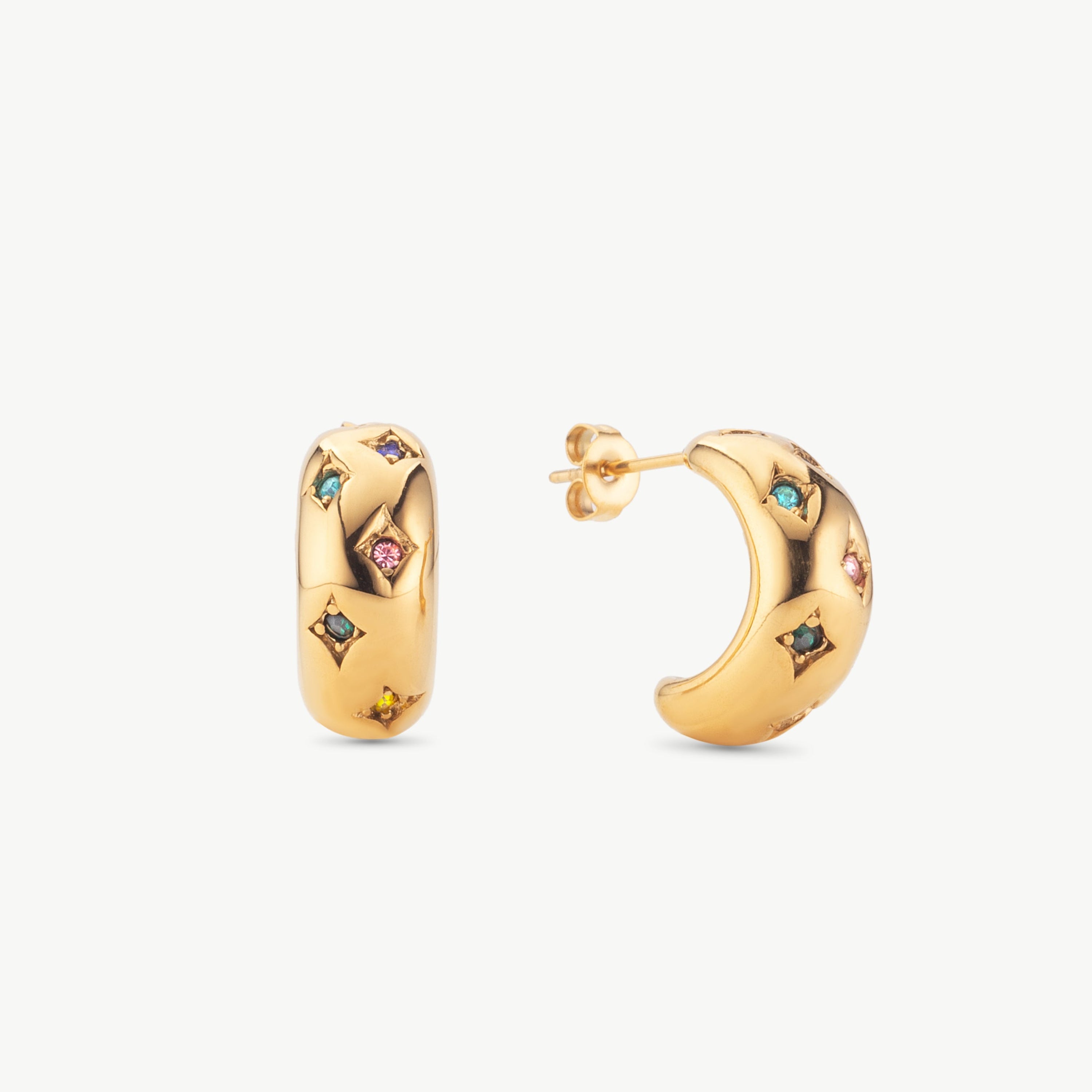 celestial earrings gold star stud earrings featuring smooth finish with subtle gemstone stud earrings detail in gold