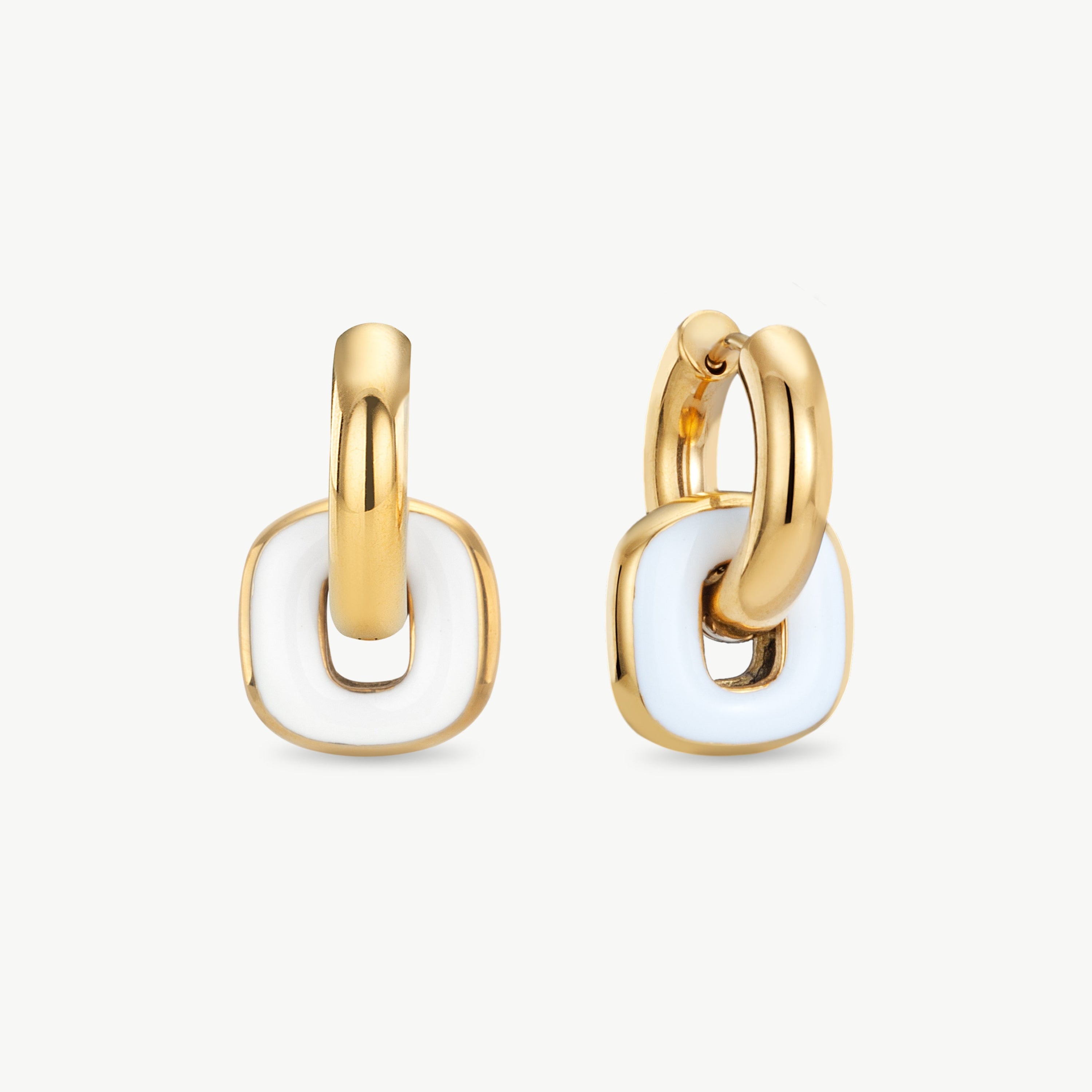 chain link hoop earrings gold chain link hoop earrings white enamel link earrings double hoop gold earrings white and gold hoop earrings gold link earrings