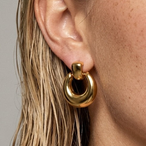 chunky earrings gold hoops oversized gold hoop earrings with bold sculptural curves high shine gold chunky hoop earrings waterproof