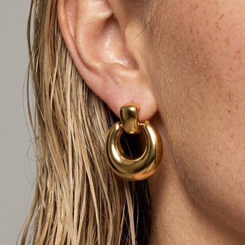 chunky earrings gold hoops oversized gold hoop earrings with bold sculptural curves high shine gold chunky hoop earrings waterproof