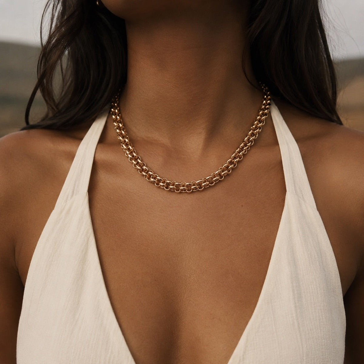 chunky gold choker necklace with statement chain design tarnish free and waterproof choker