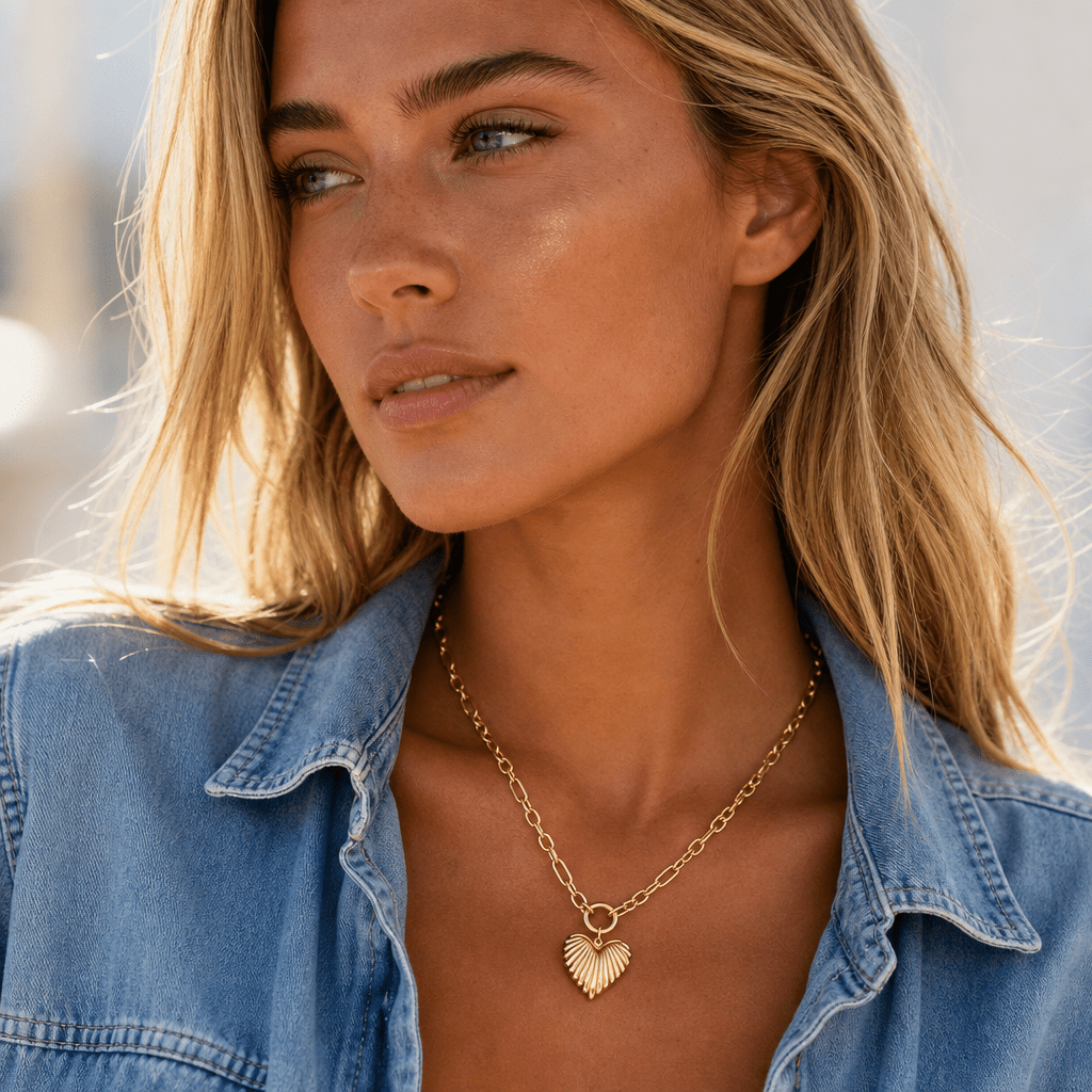 chunky heart necklace with oversized gold heart pendant and bold chain design