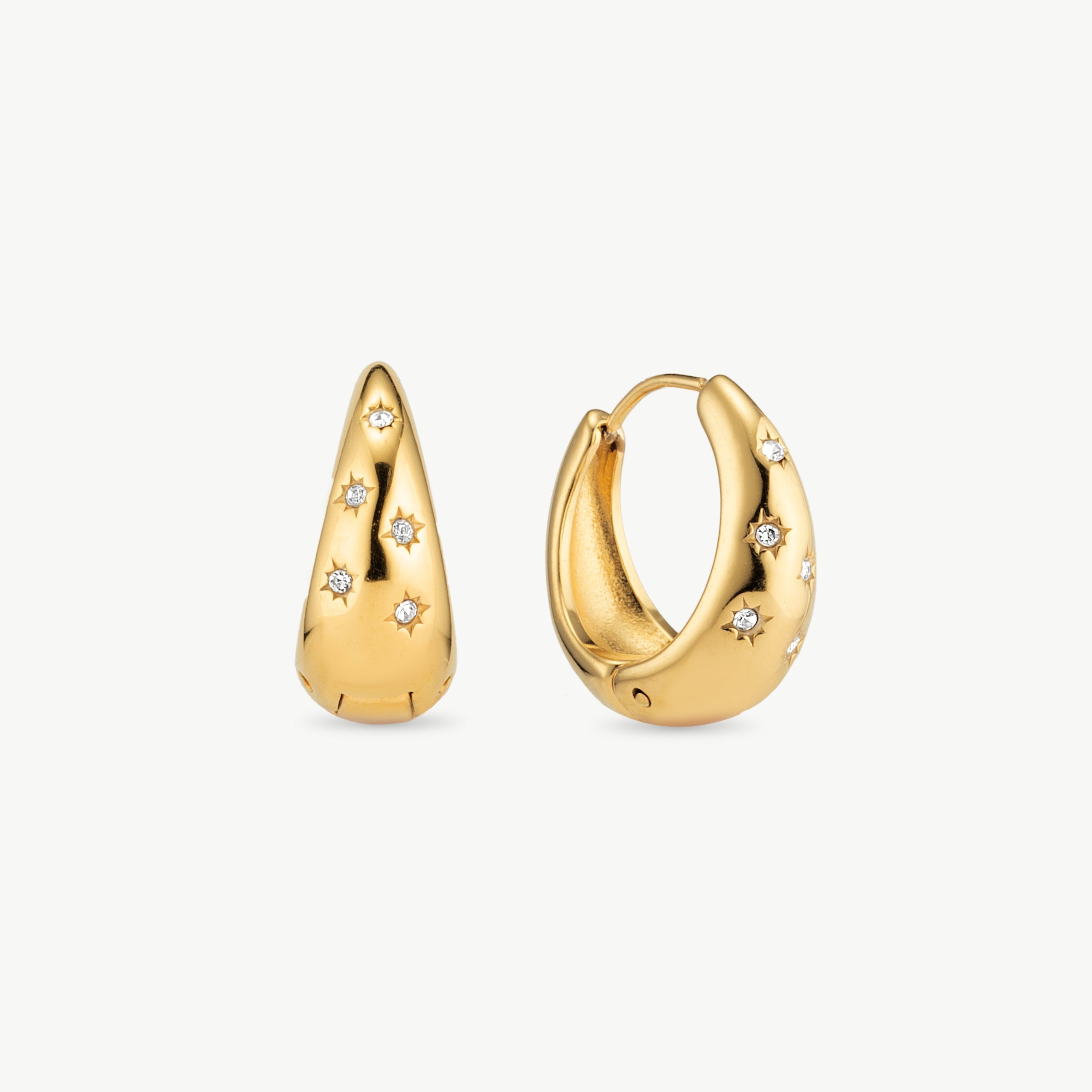 chunky star hoop earrings gold cubic zirconia star huggie hoops waterproof celestial gold star hoop earrings