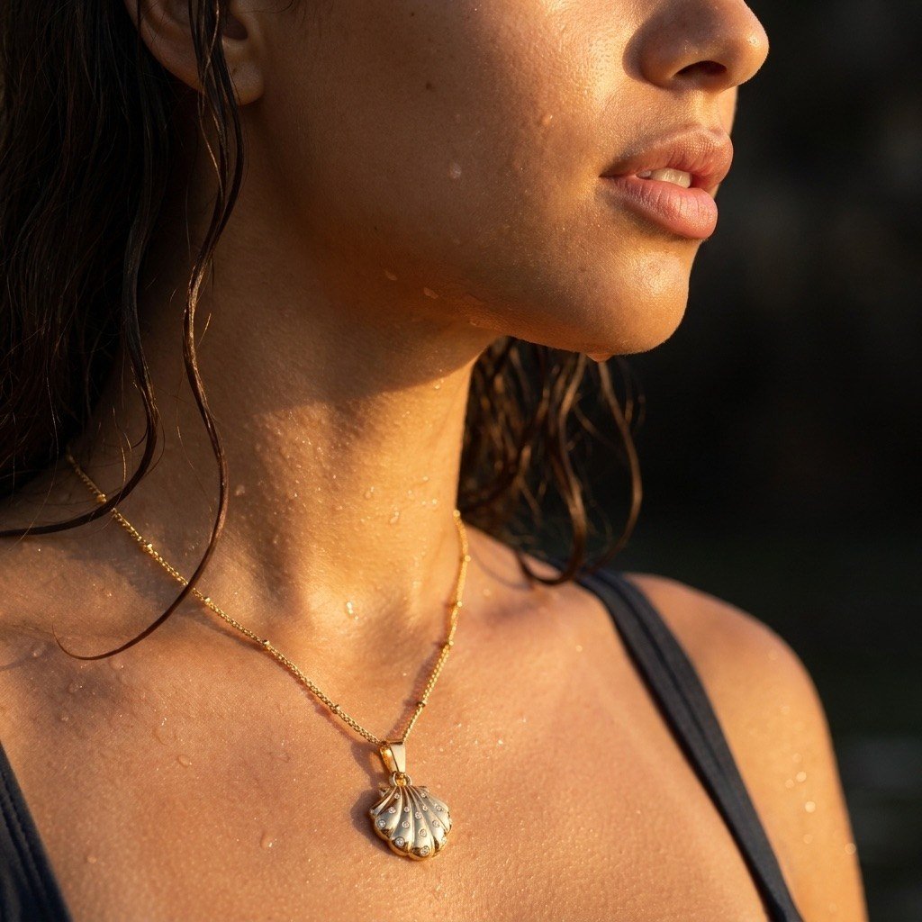 coastal gold shell necklace with a delicate seashell pendant for everyday summer wear