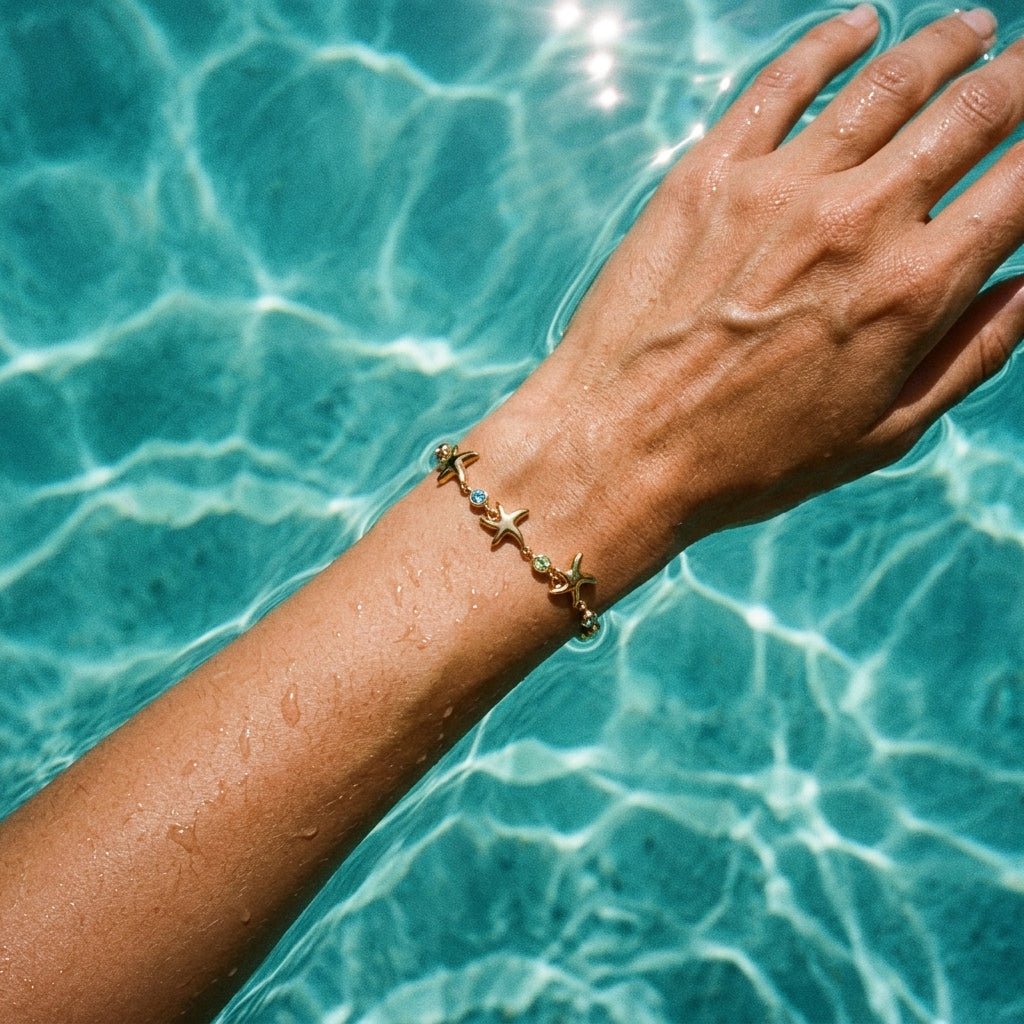 colorful starfish bracelet with gold-tone chain