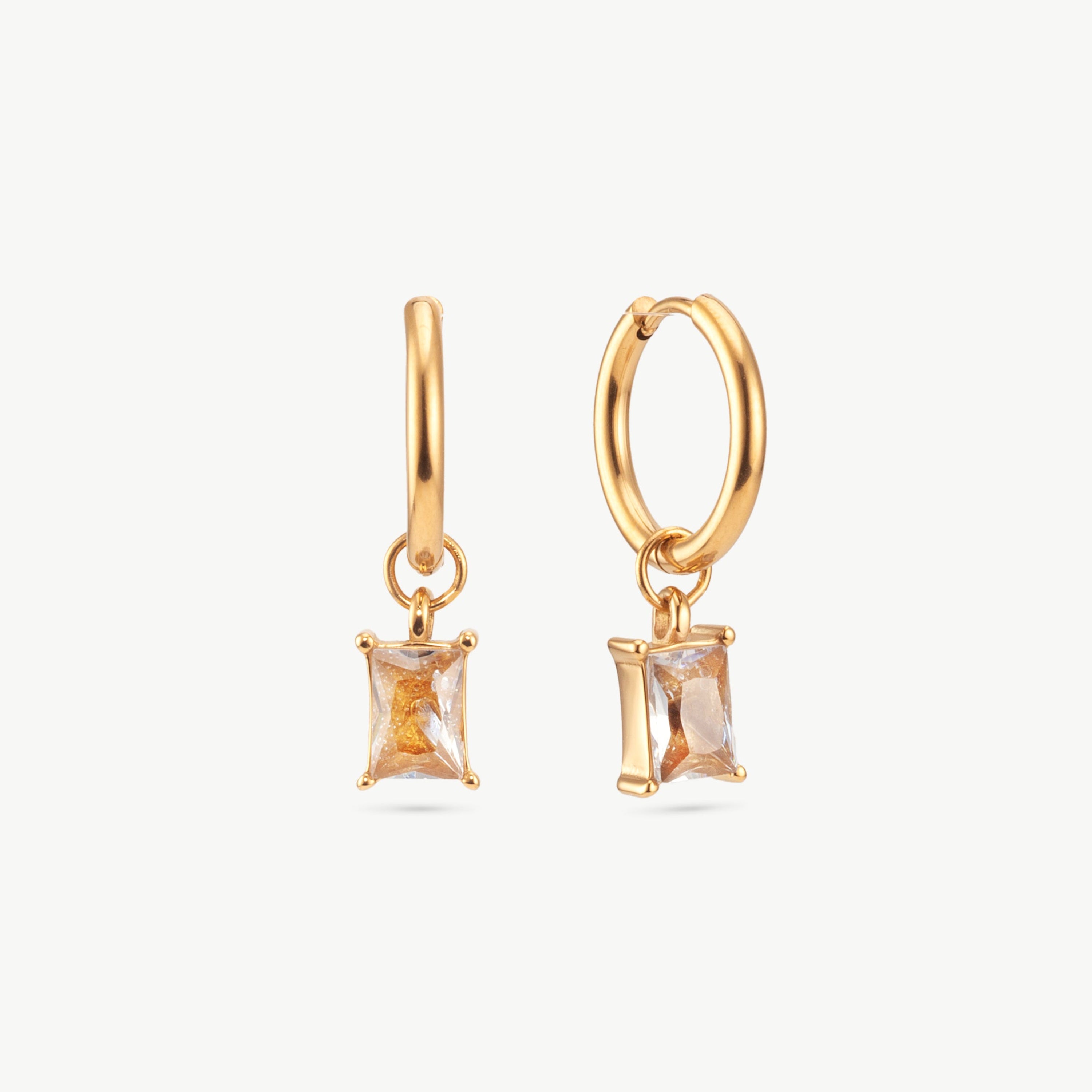 Crystal dangle earrings with gold finish and cubic zirconia drop earrings style