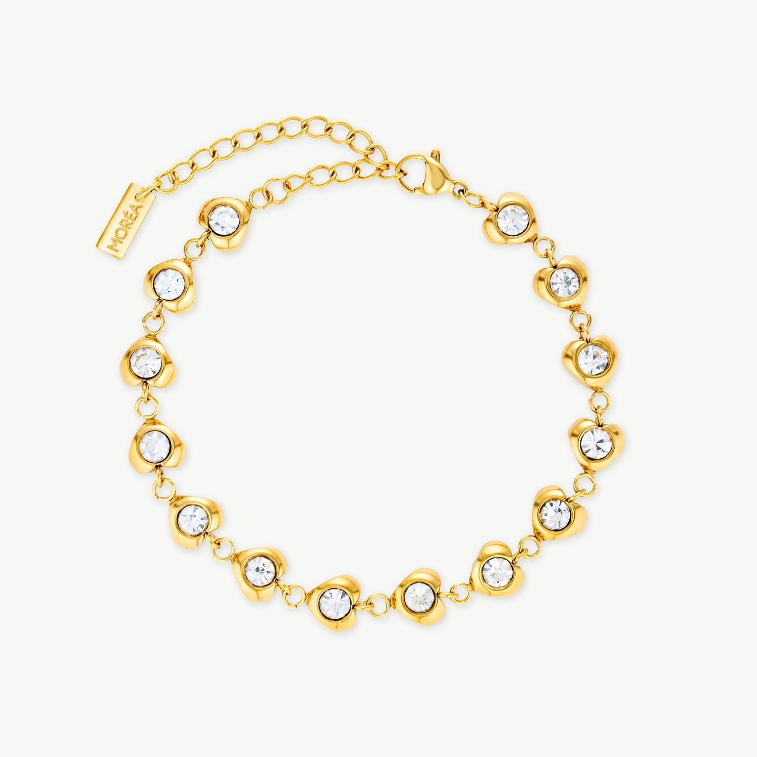 cubic zirconia heart bracelet with sparkling heart-shaped CZ stones framed in polished gold