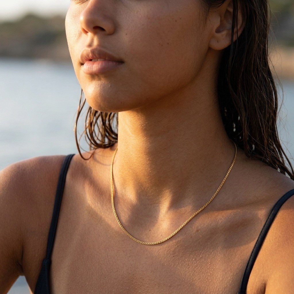 dainty curb chain necklace featuring fine interlocking gold links for everyday wear