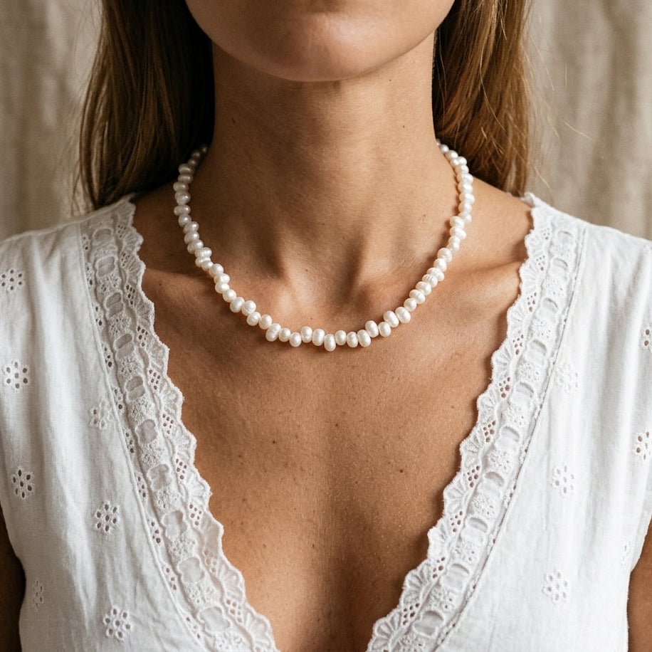 freshwater pearl necklace with delicate white pearls