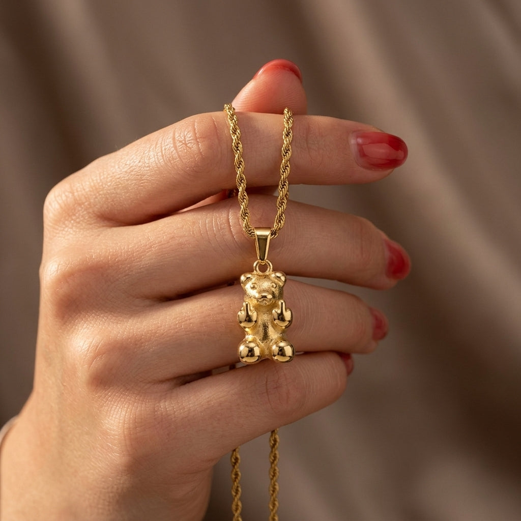 gold bear charm necklace for women featuring a cute teddy bear pendant on a delicate chain for a charming everyday accessory