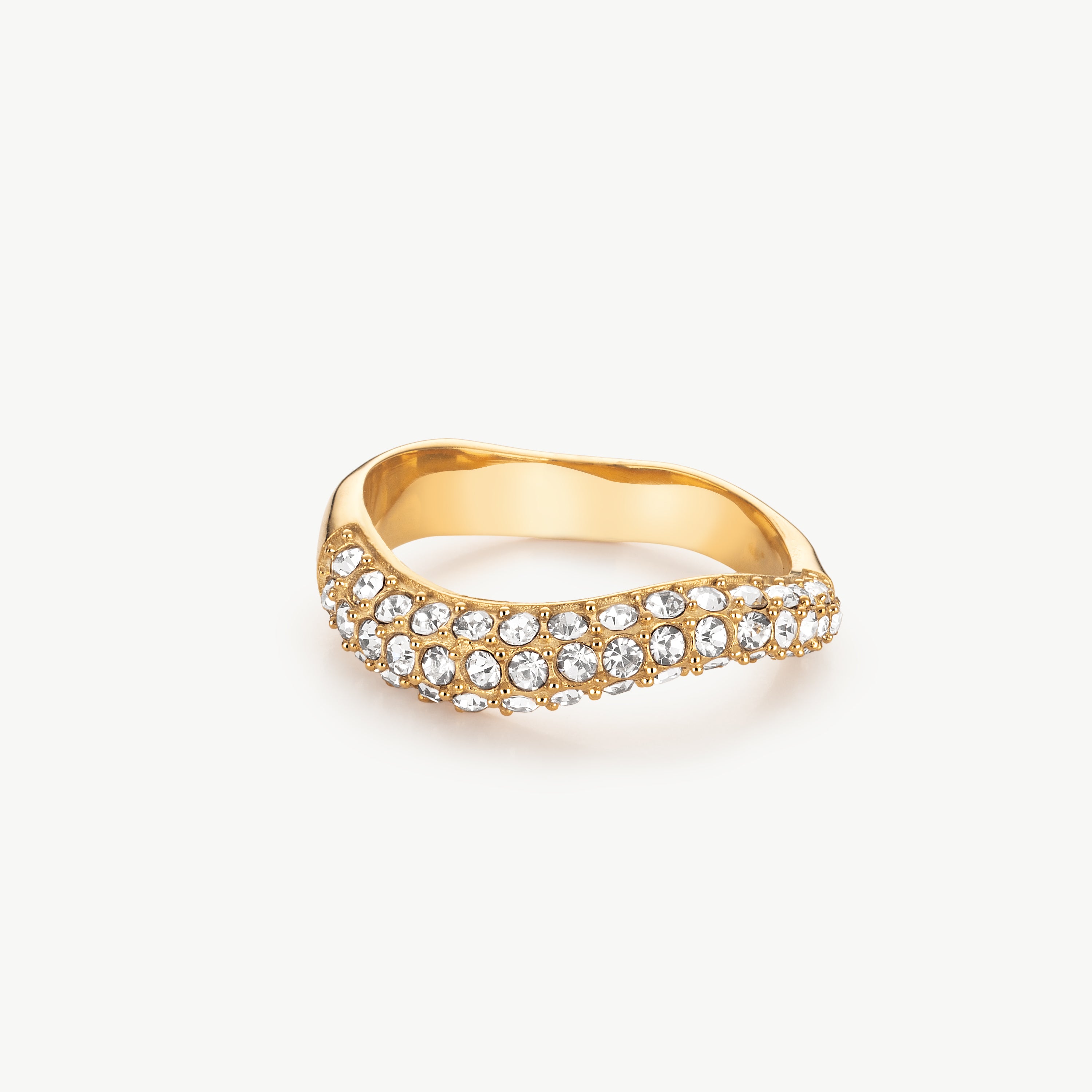 gold crystal ring gold wave ring cubic zirconia ring gold pave ring gold ring with stones wave rings gold stack rings gold plated ring for women