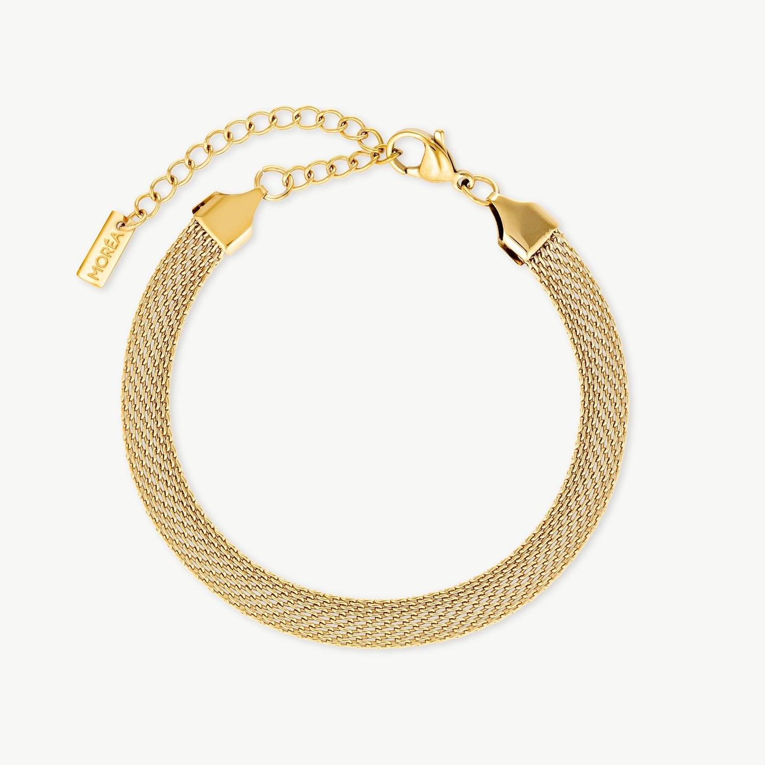 gold mesh bracelet with a finely woven milanese mesh chain