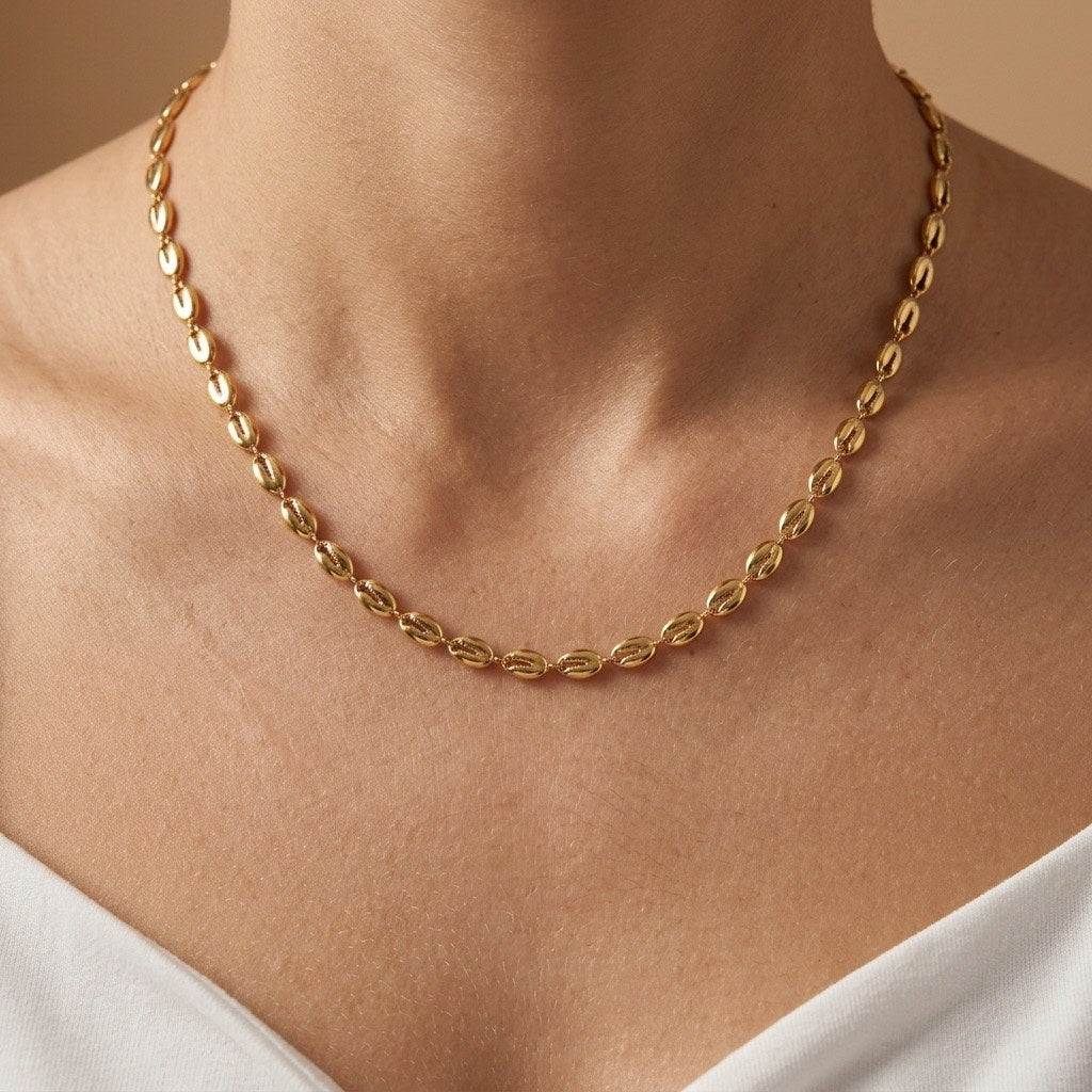 gold nautical chain necklace featuring classic mariner-inspired links in a coastal look