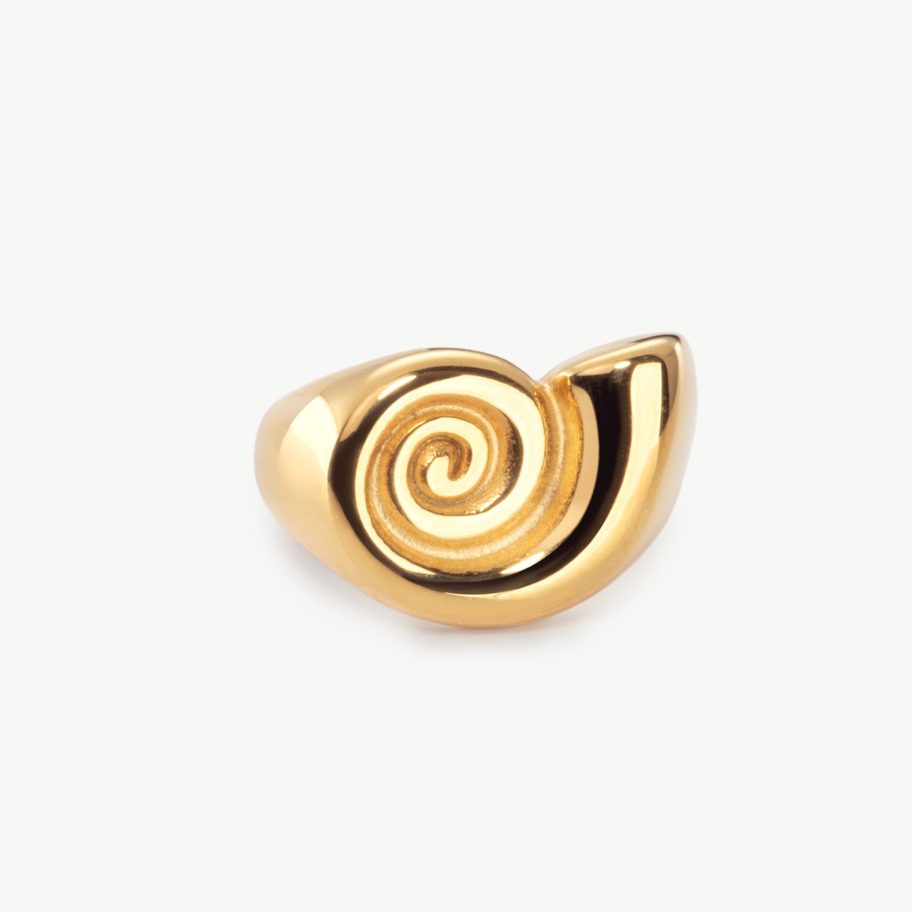 gold shell ring with spiral nautilus shape, shell ring gold with polished finish and nautilus ring inspired by sculptural design