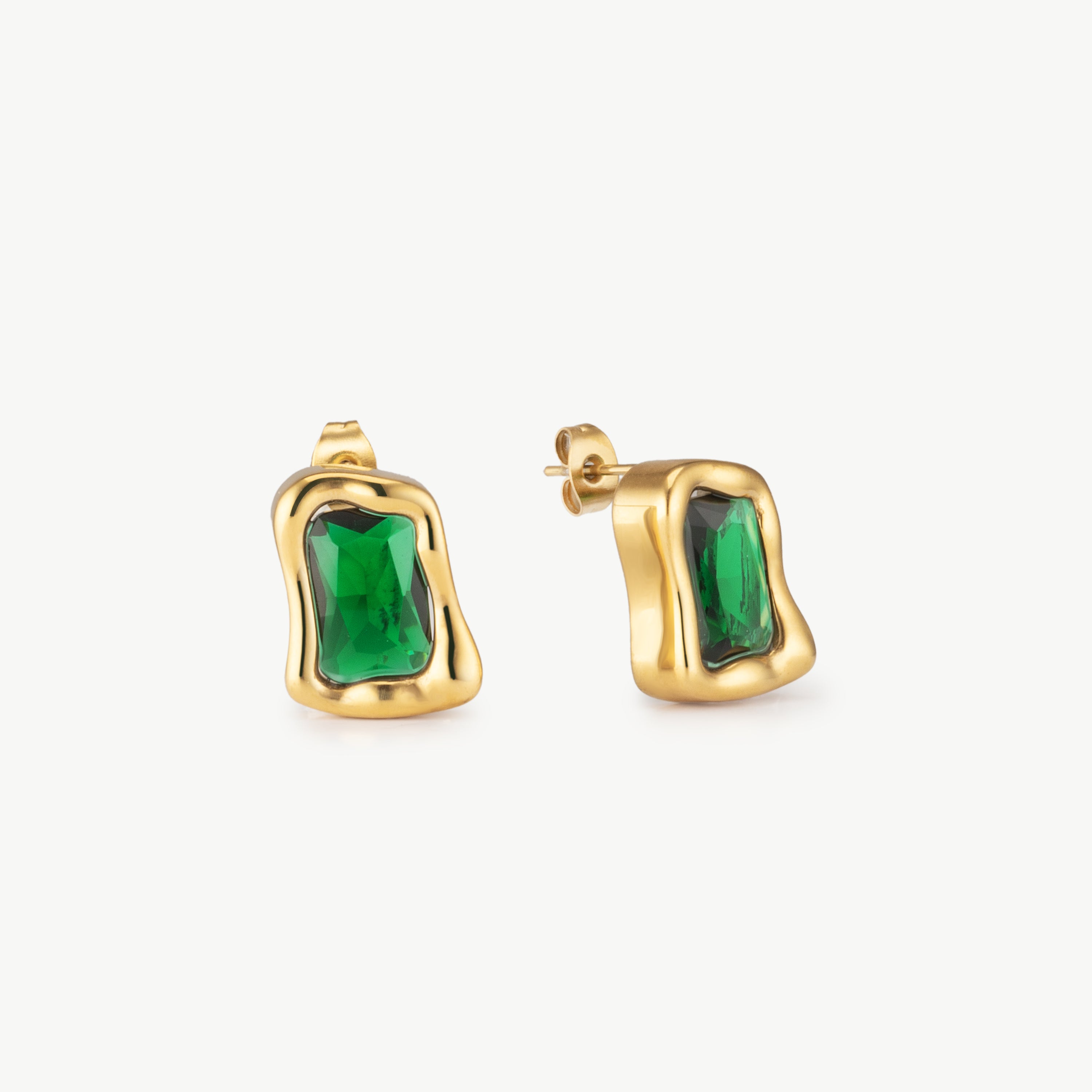 green stone earrings emerald cubic zirconia stud earrings gold square green stud earrings statement green stone studs