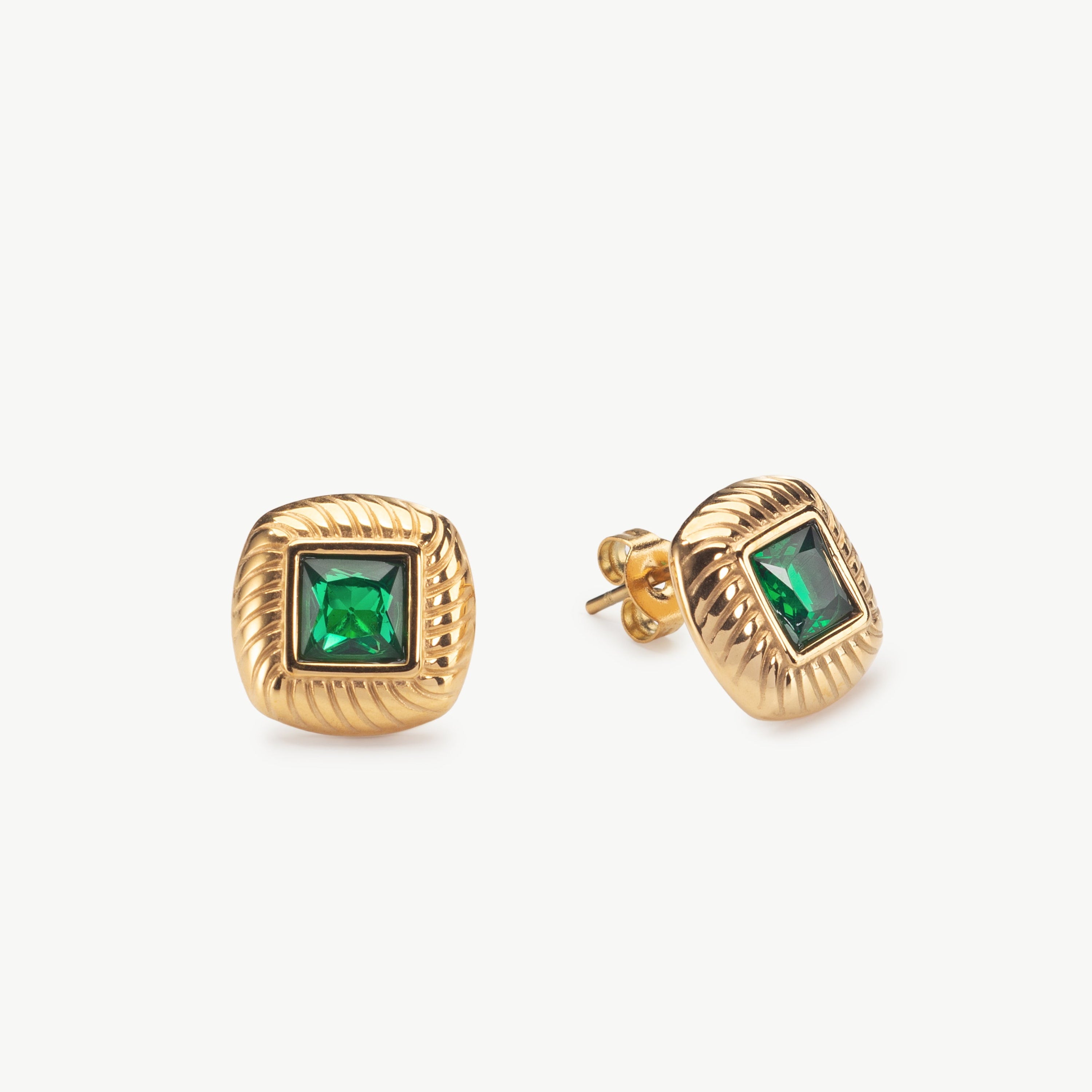 green stud earrings emerald green stud earrings with gold setting creating elegant green and gold earrings look