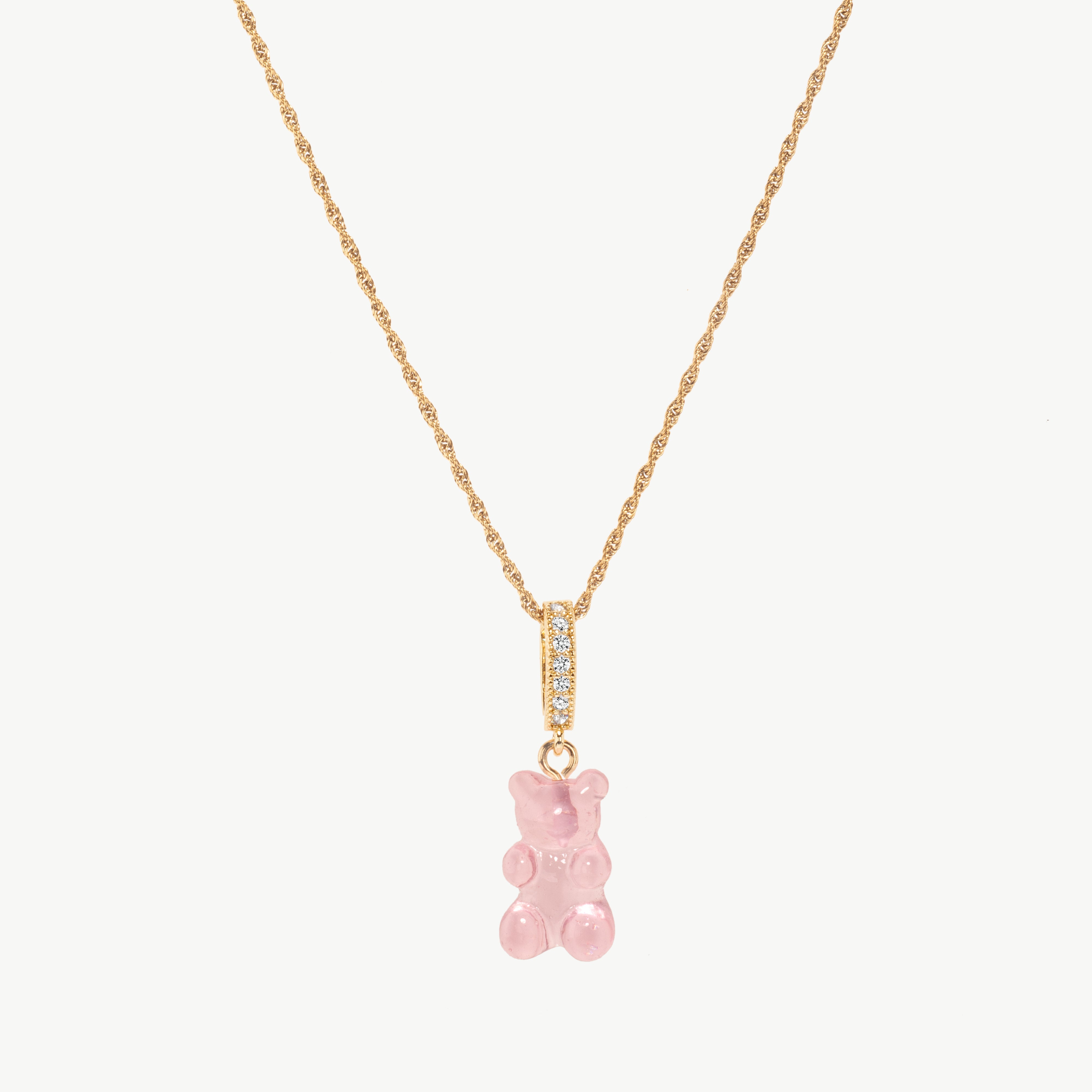 gummy bear necklace pink gummy bear necklace with glossy bear charm creating a playful modern teddy bear charm necklace look