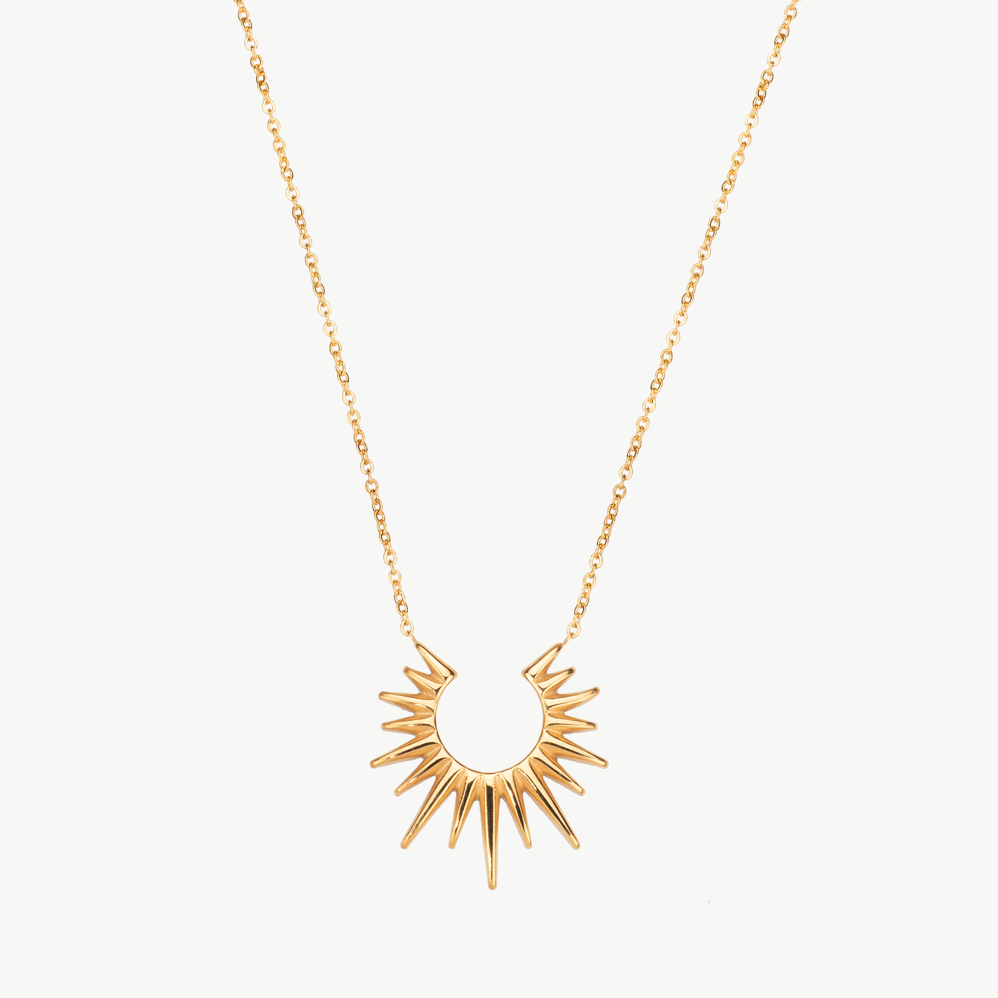 half sunburst necklace gold sunburst necklace with delicate sun rays creating elegant celestial necklace look
