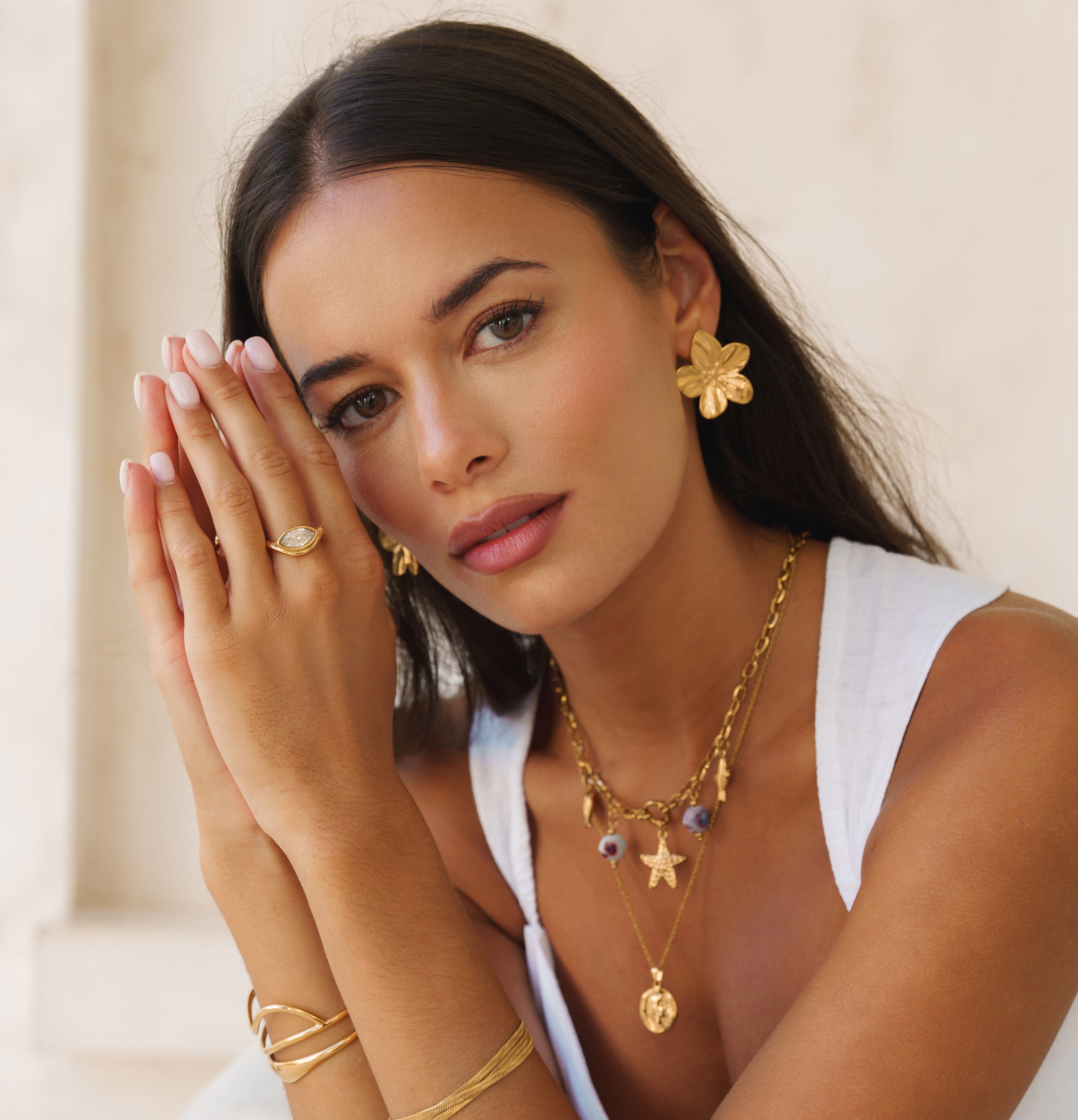 hibiscus flower earrings gold gift idea for women