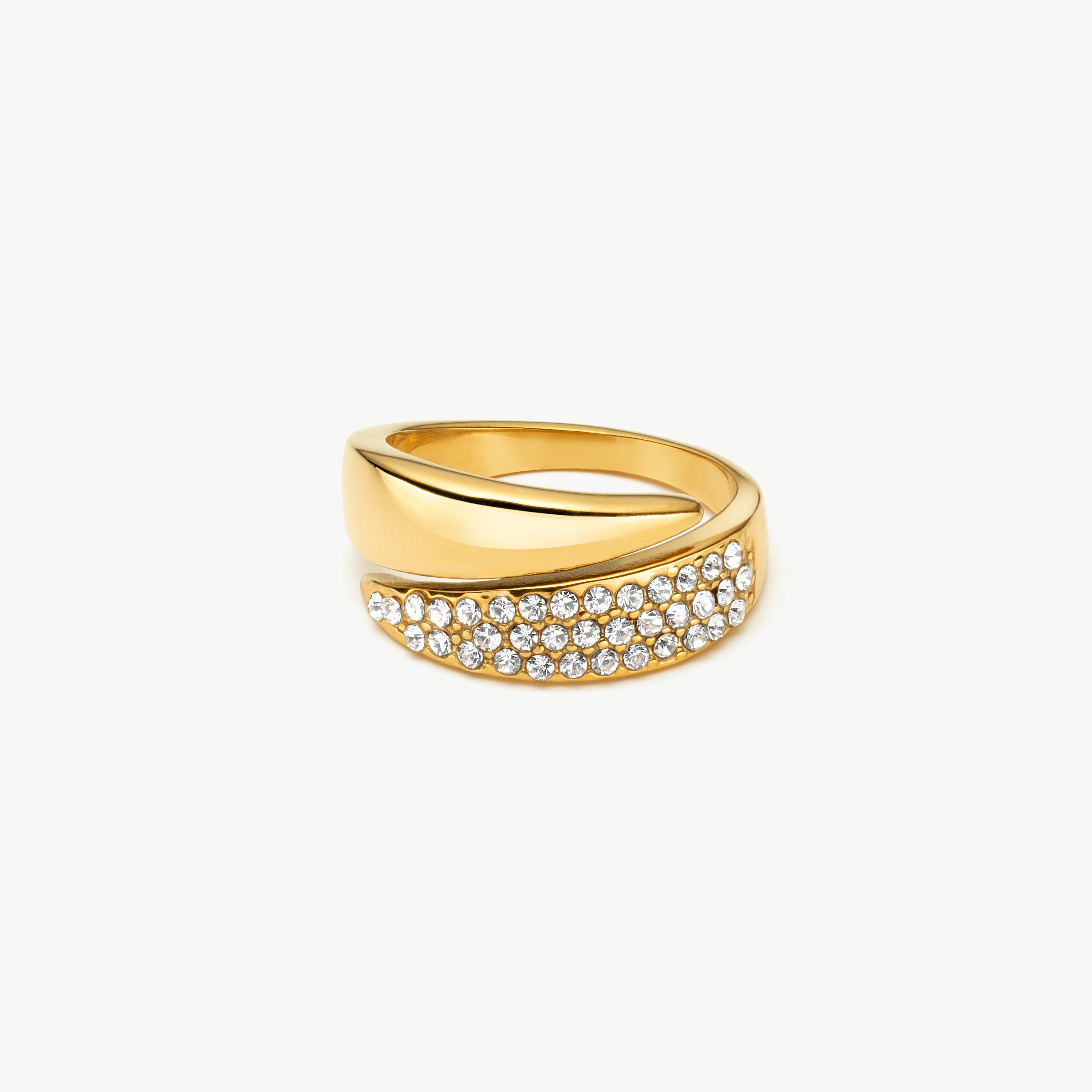 interlocking zirconia ring gold pavé crossover ring waterproof gold ring for women cubic zirconia crossover ring