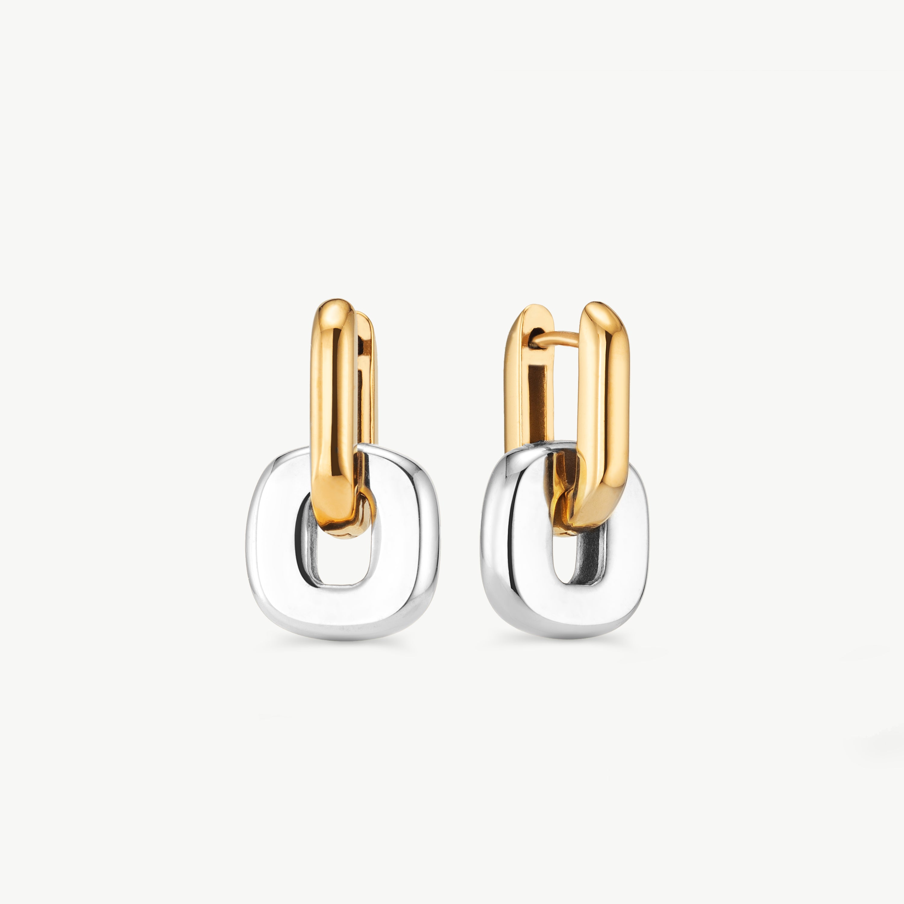 mixed metal earrings gold and silver hoop earrings two tone hoop earrings chain link square hoop earrings