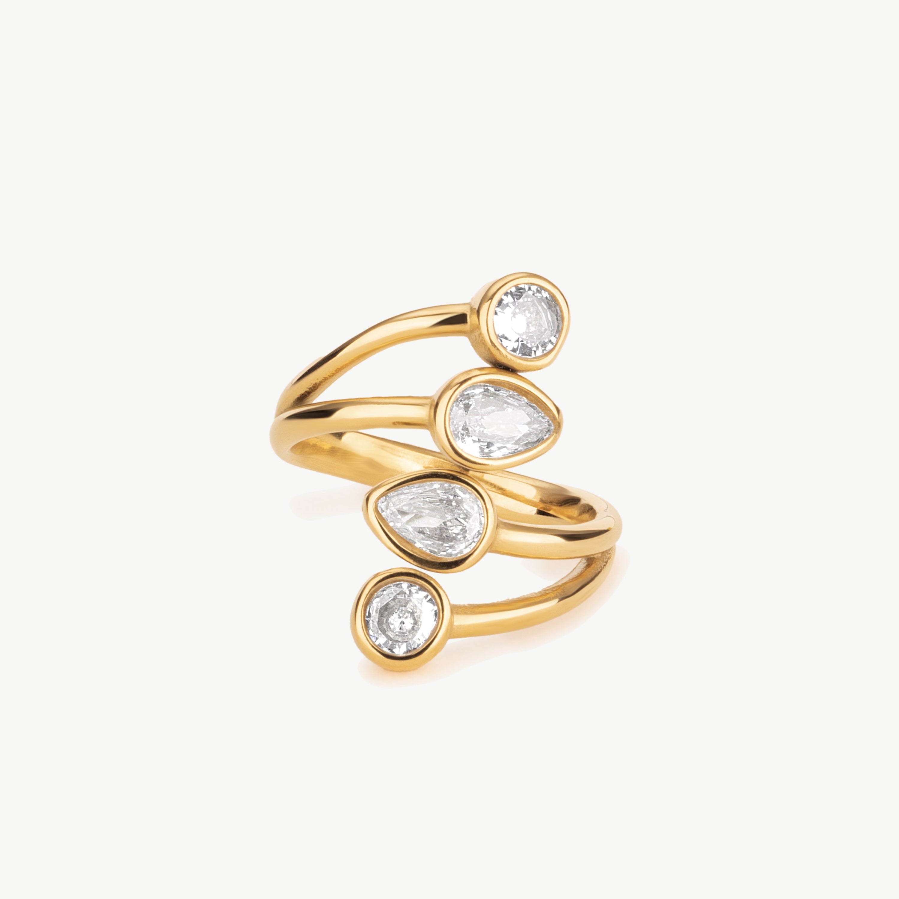 multi stone gold ring gold cubic zirconia ring adjustable open band ring gold plated multi stone ring crystal gold statement ring