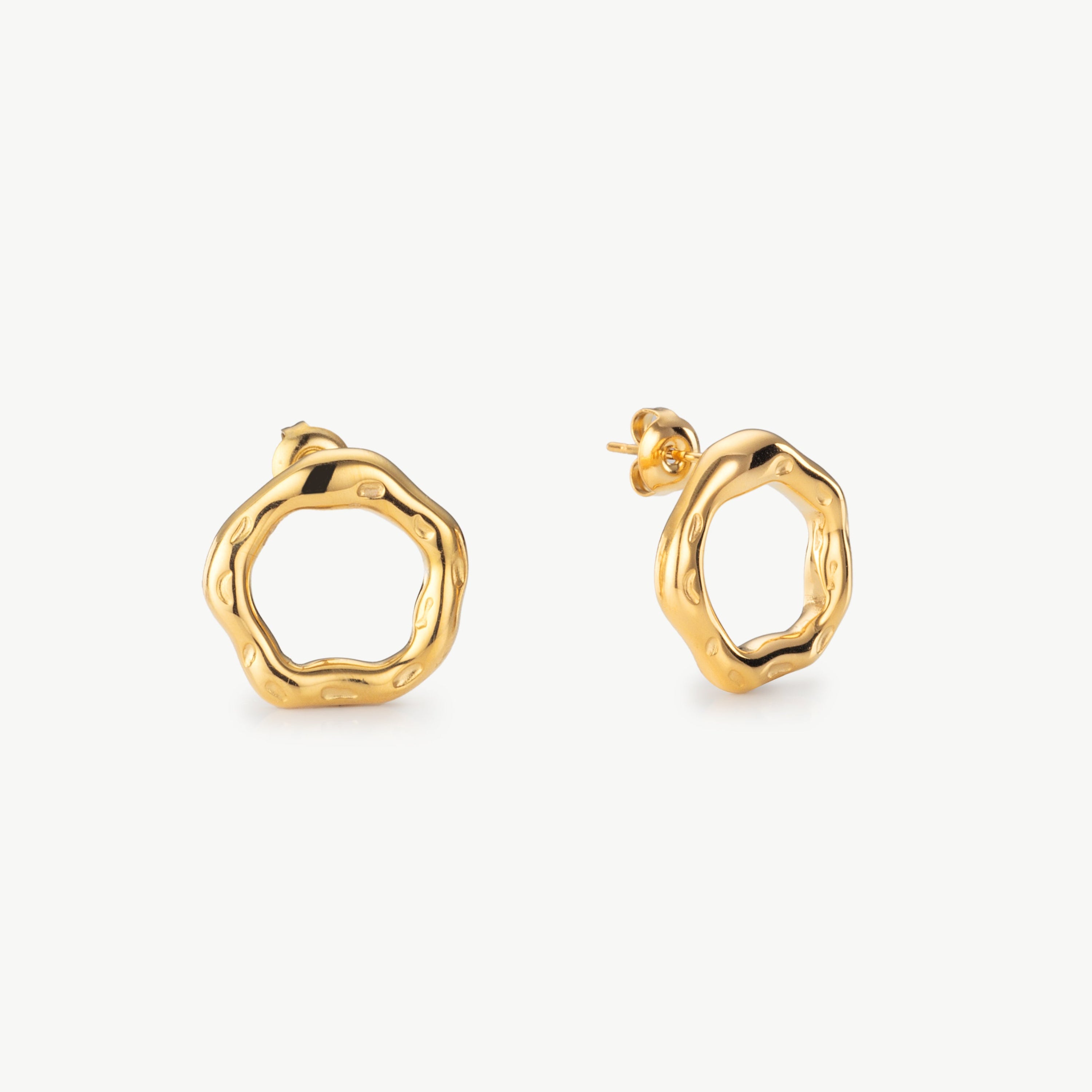 open circle stud earrings sculptural gold circle earrings hammered gold stud earrings waterproof geometric gold studs