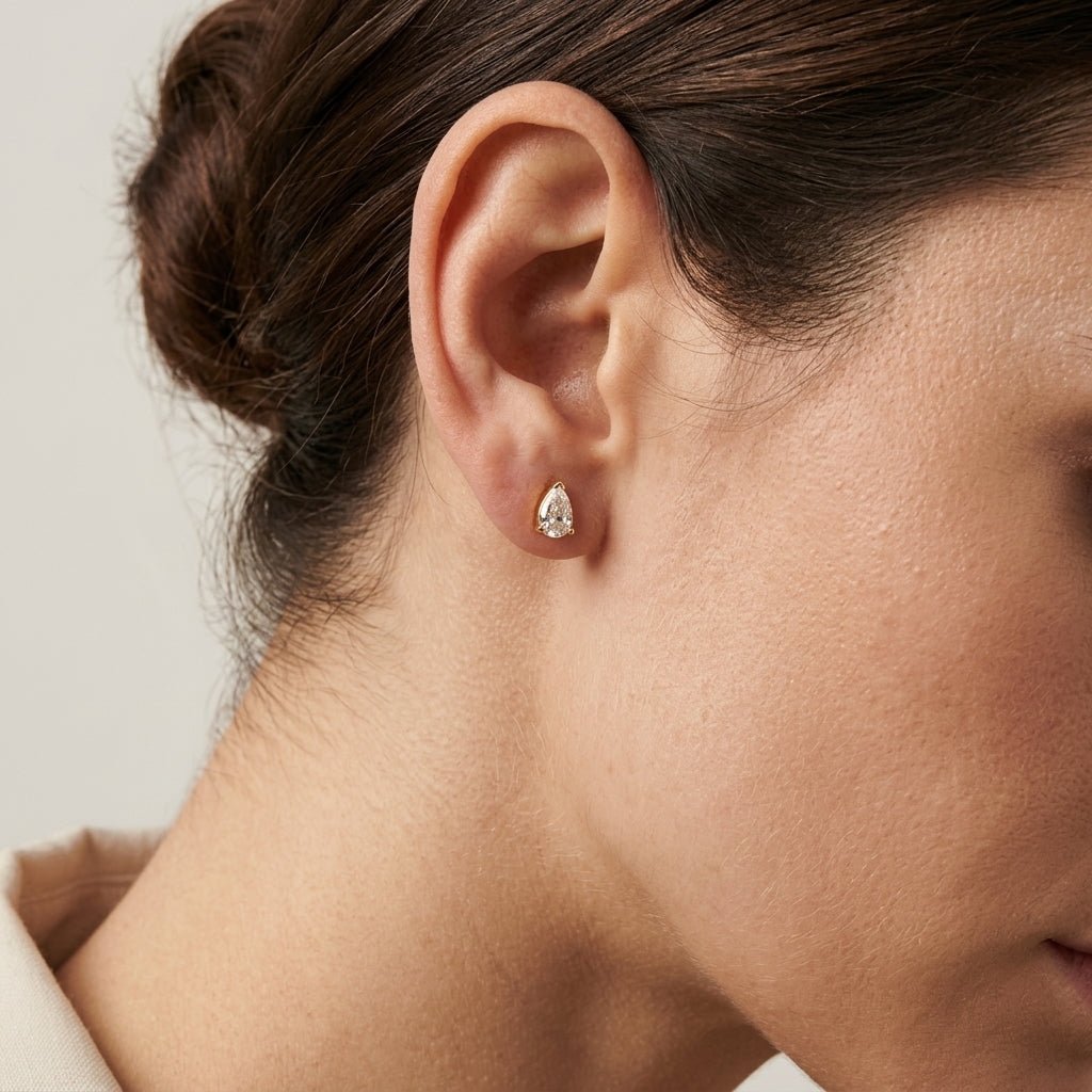 pear shaped studs delicate pear cut crystal stud earrings timeless bridal jewelry dainty minimalist earrings classic stud earrings