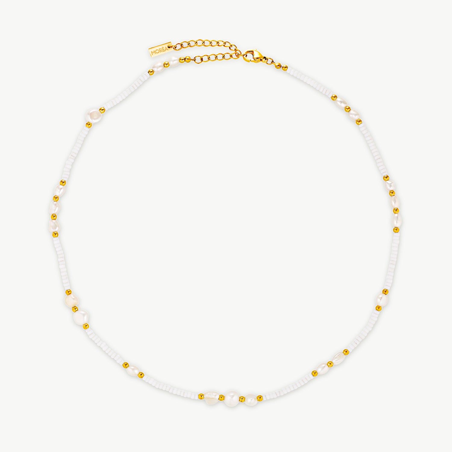 pearl choker necklace with genuine freshwater pearls and polished gold beads