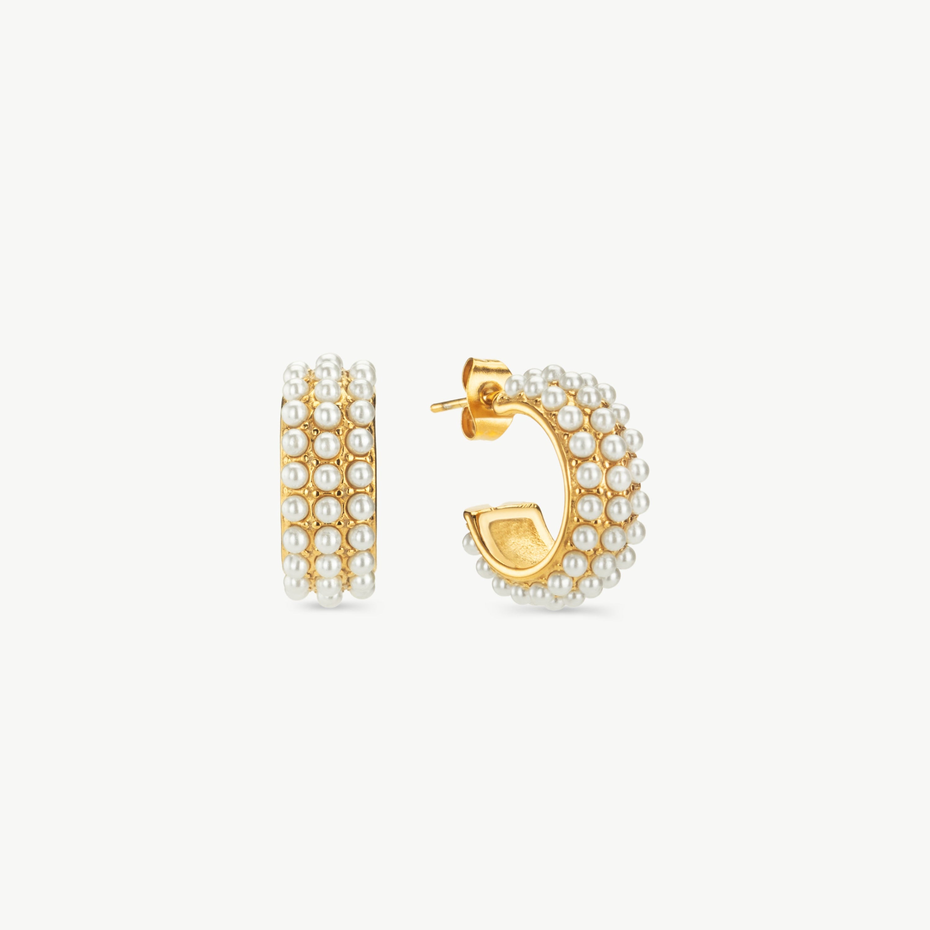 pearl huggie earrings gold beaded pearl hoop earrings waterproof pearl hoops mini pearl hoop earrings elegant pearl earrings