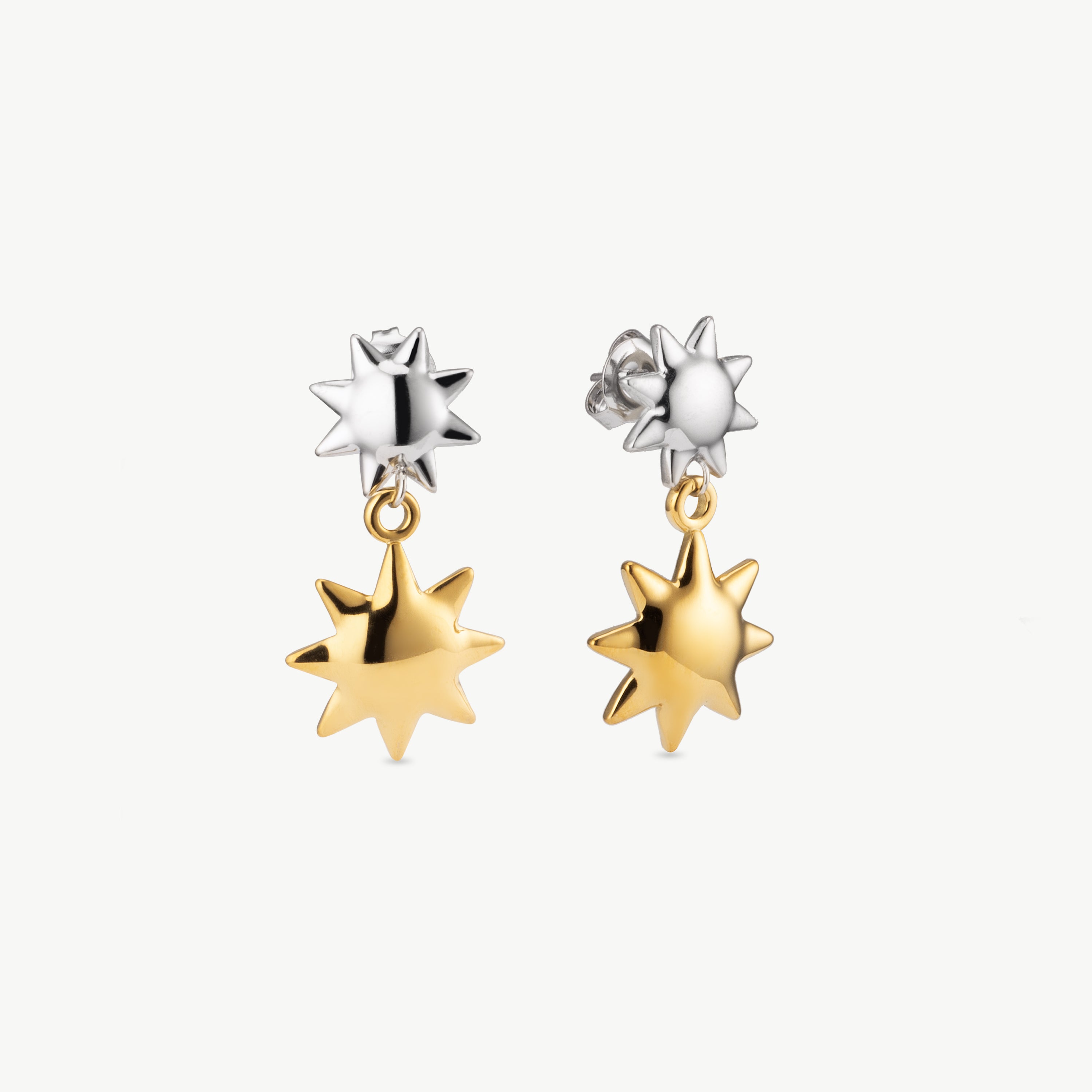 star dangle earrings two tone star drop earrings silver star stud gold star charm celestial star earrings dangly star earrings