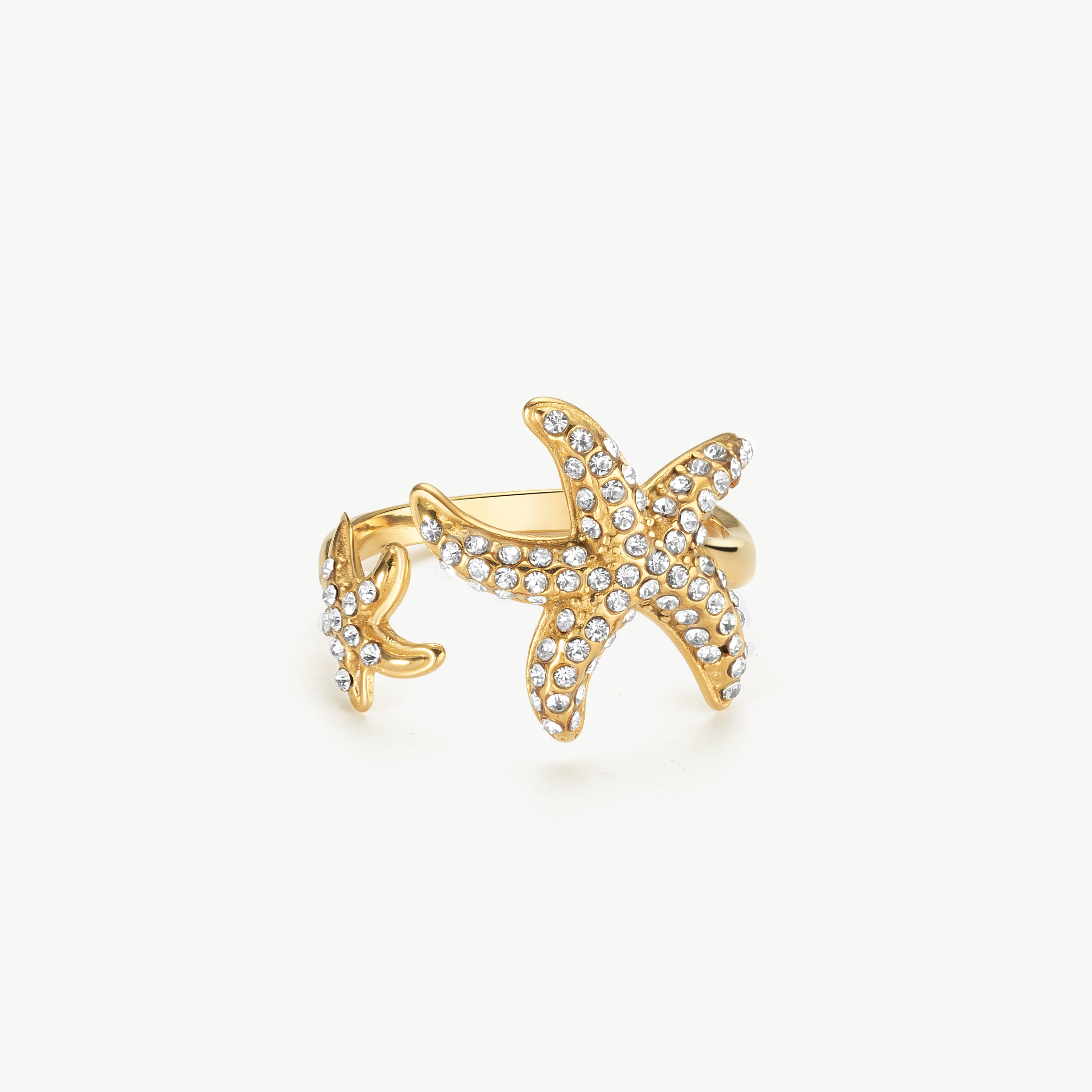 starfish ring gold ocean starfish ring cubic zirconia starfish ring waterproof gold starfish ring coastal gold ring ocean inspired rings