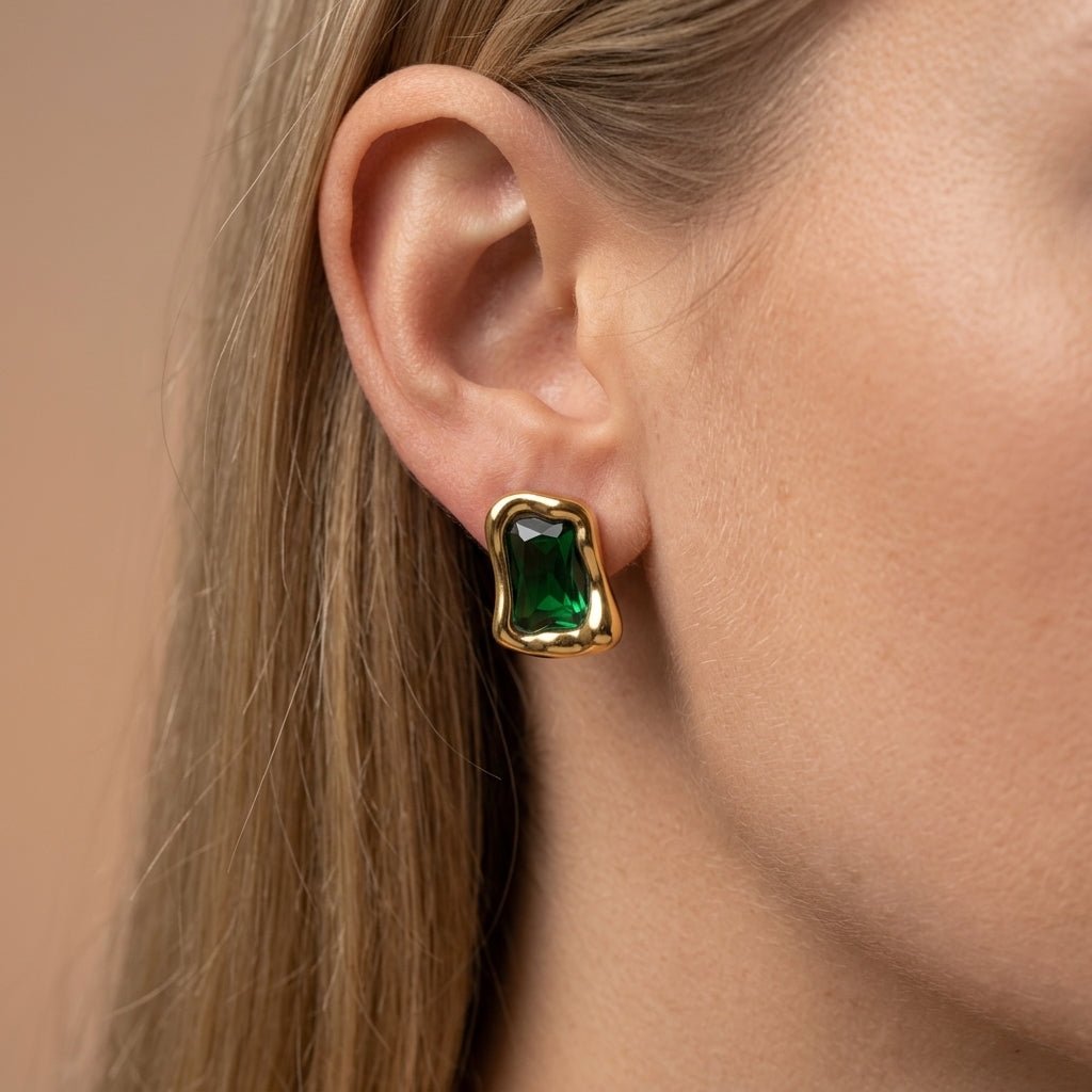 stud earrings green emerald green crystal stud earrings with organic gold setting minimalist emerald green earrings style
