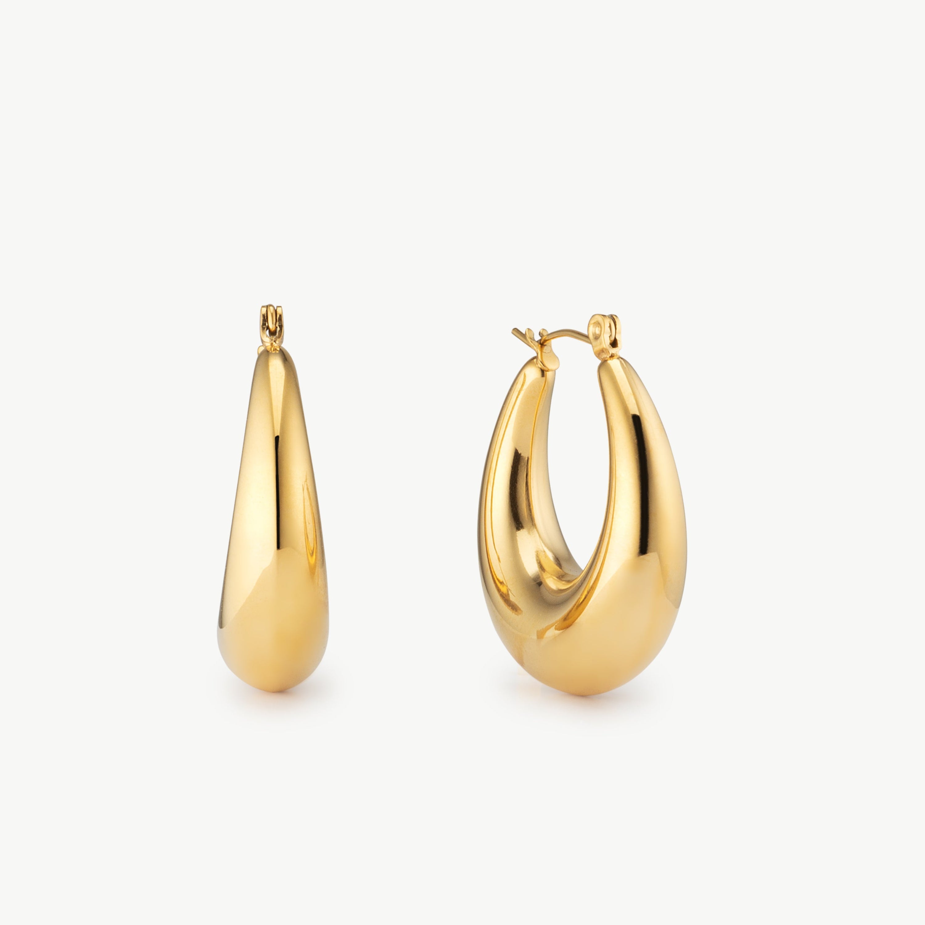 teardrop hoop earrings large gold hoop earrings lightweight gold hoop earrings elongated teardrop gold hoops 18k gold plated earrings