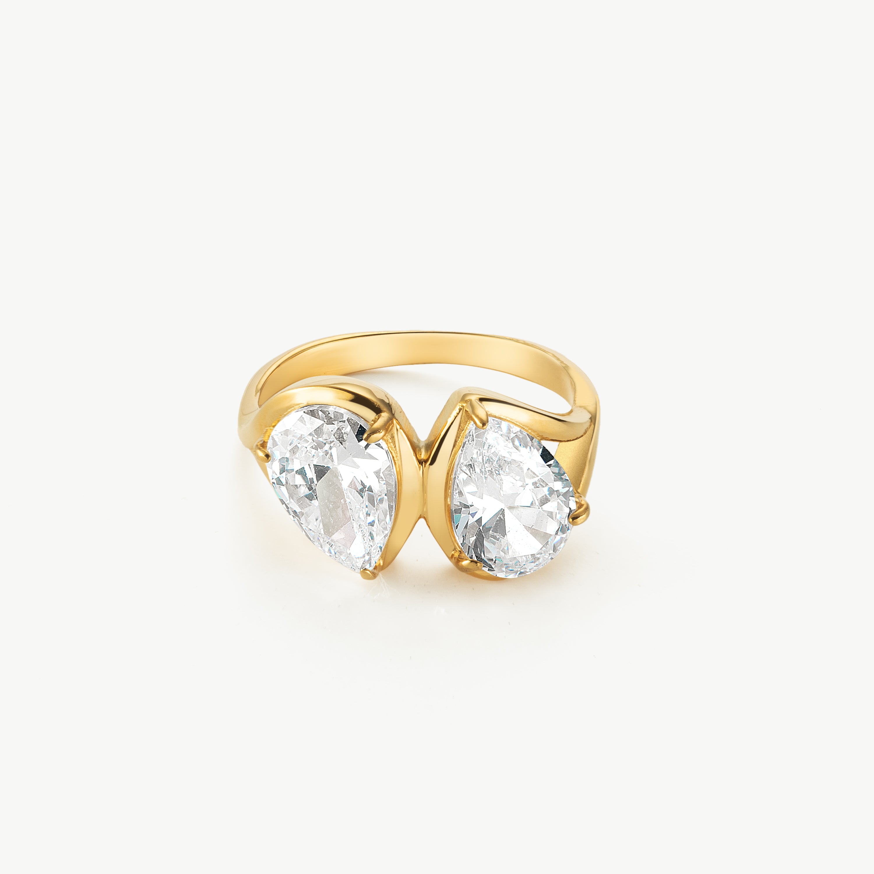 two stone zirconia ring gold double stone ring open gold zirconia ring waterproof gold ring for women teardrop zirconia ring