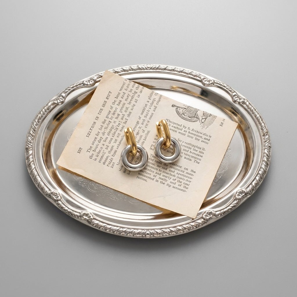 two tone circle hoop earrings with gold and silver polished accents