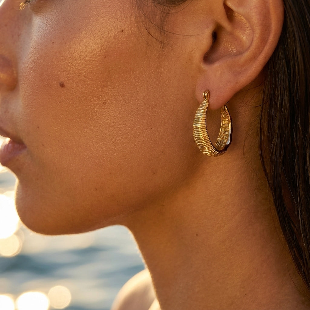 vintage inspired dome earrings in gold with fine ribbed texture