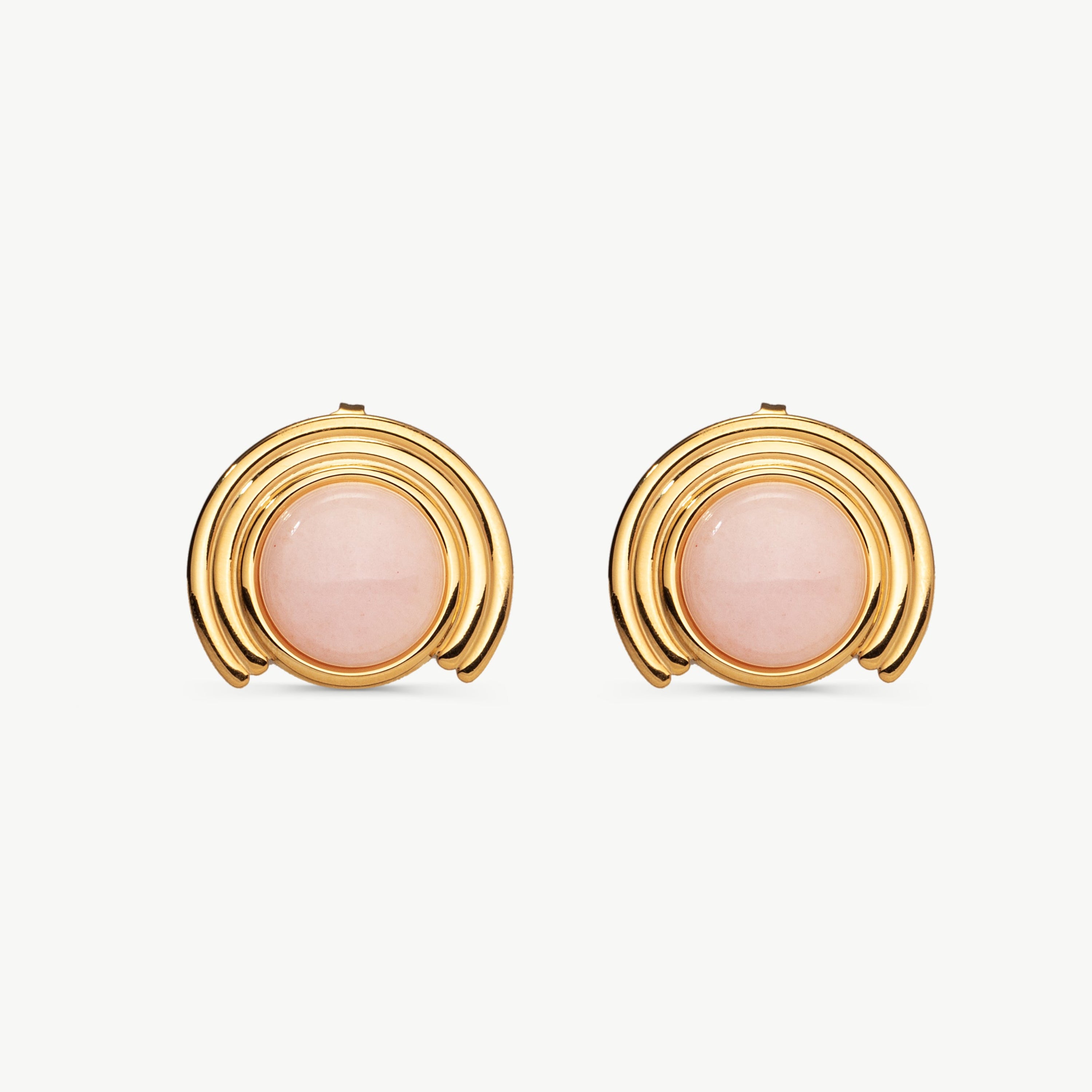 waterproof gold earrings with pink gemstone stud earrings tarnish free statement earrings with sculptural design