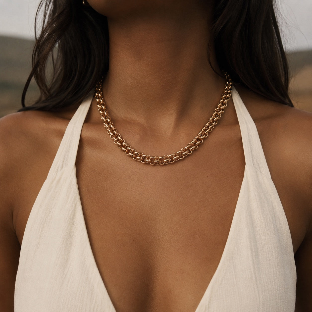 chunky gold choker necklace with statement chain design tarnish free and waterproof choker