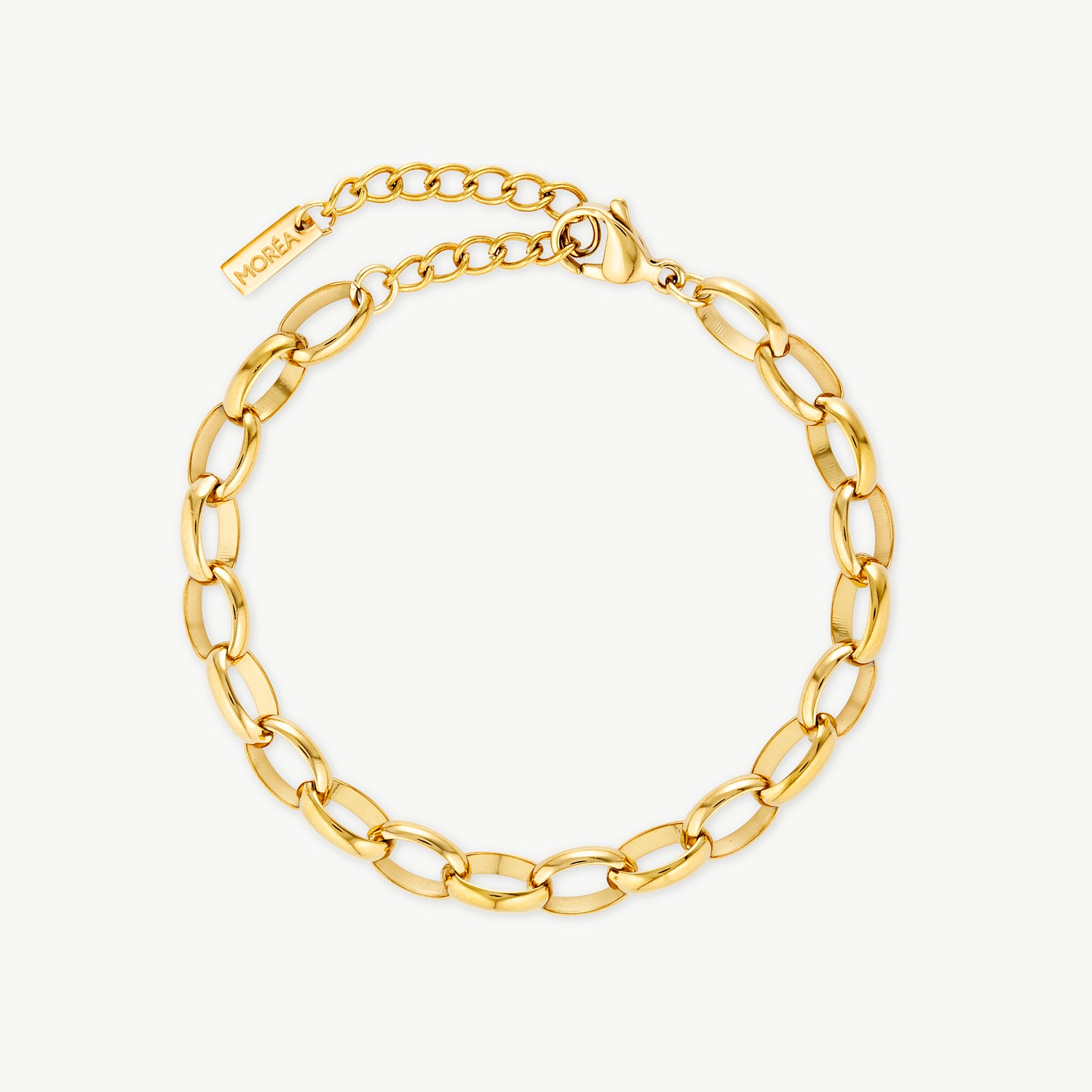 chain link bracelet featuring mixed polished gold links in elongated and rounded shapes