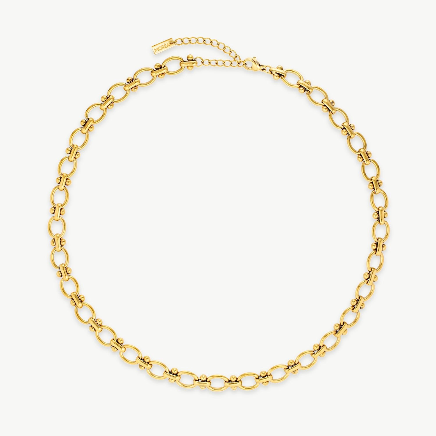 chunky link necklace with polished gold oval links and textured connector details