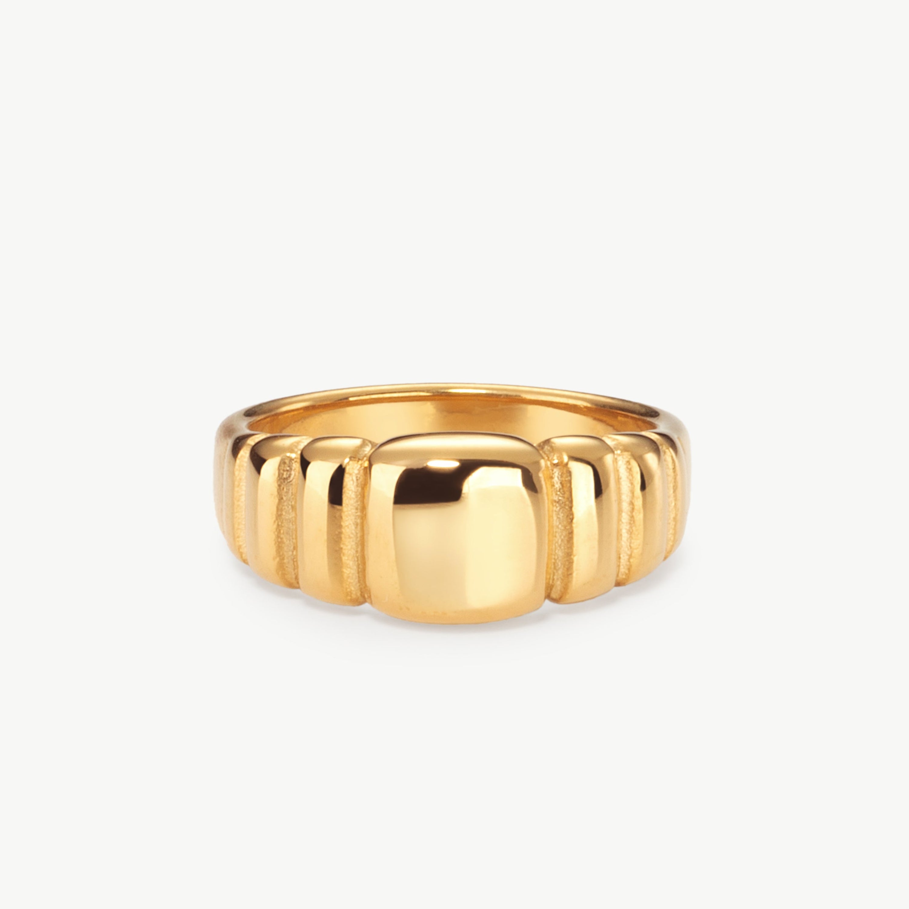 chunky signet ring in gold with bold surface, gold signet ring womens style with polished finish and classic signet ring structure