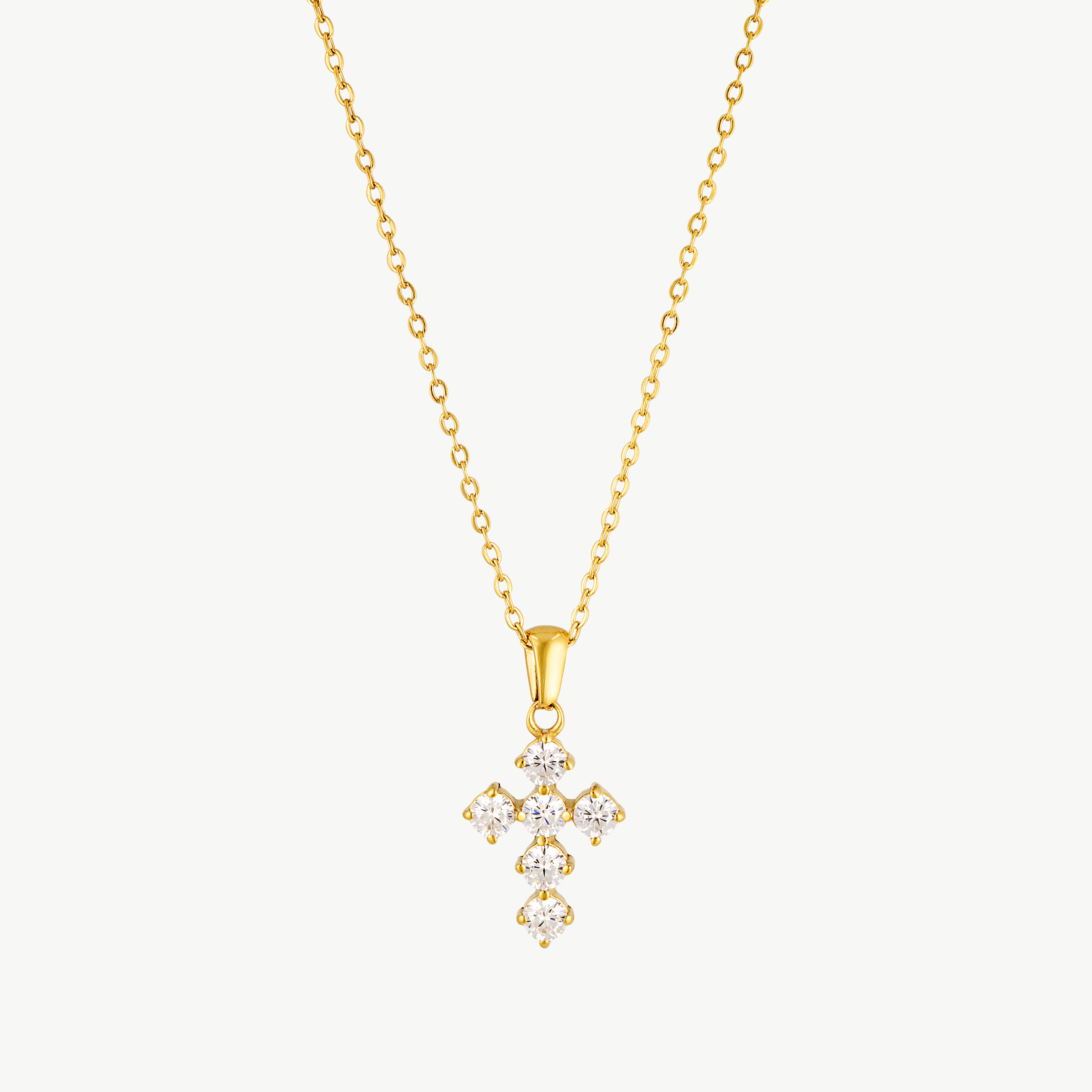 crystal cross necklace with sparkling cubic zirconia stones arranged in a delicate cross pendant on a fine gold chain