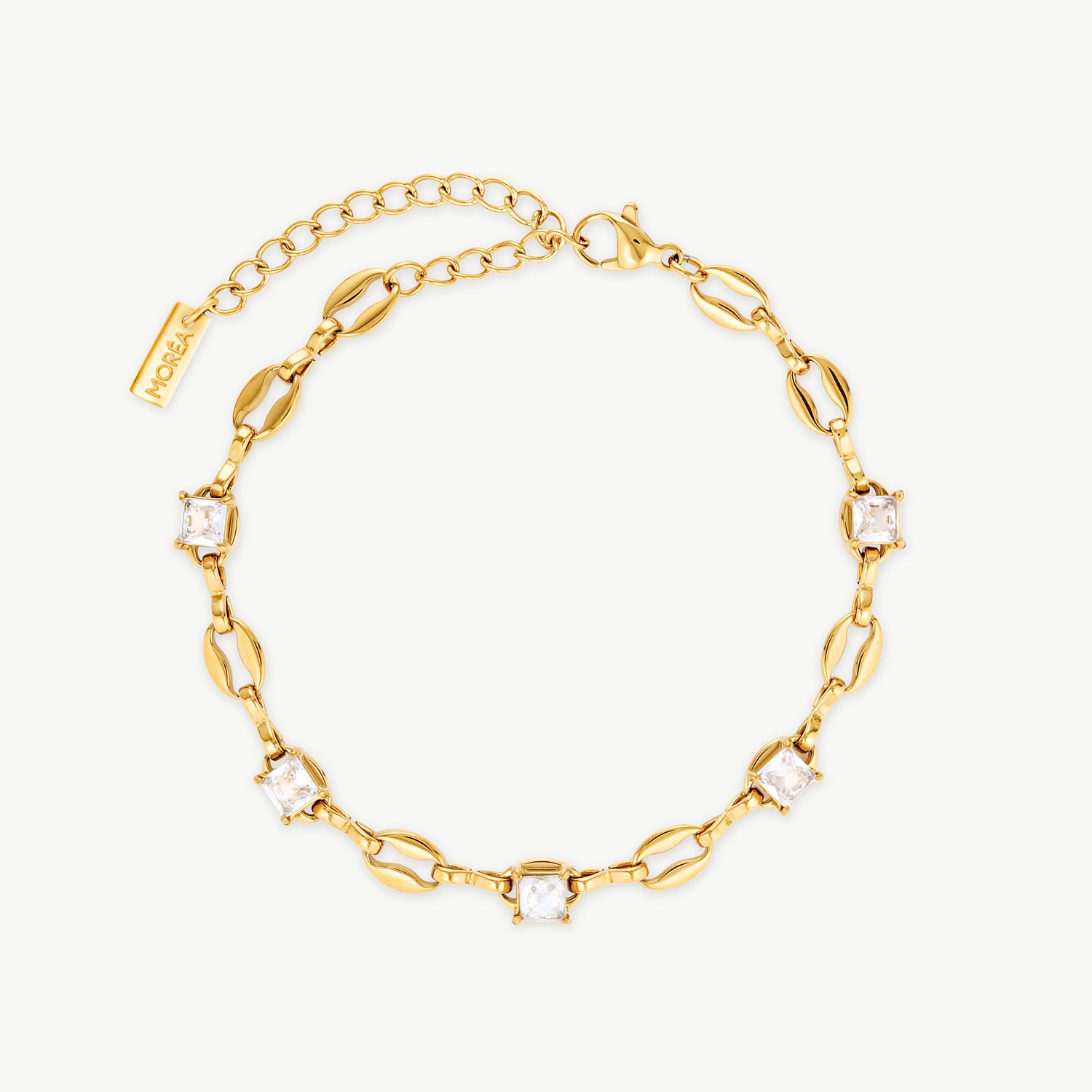 cubic zirconia bracelet with brilliant clear CZ stones and polished gold chain links